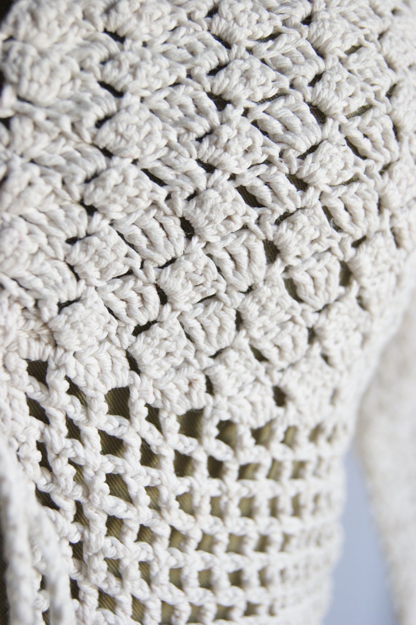 1970s Hand-Crocheted Cotton Lace-Up Cardigan with Scalloped Edges