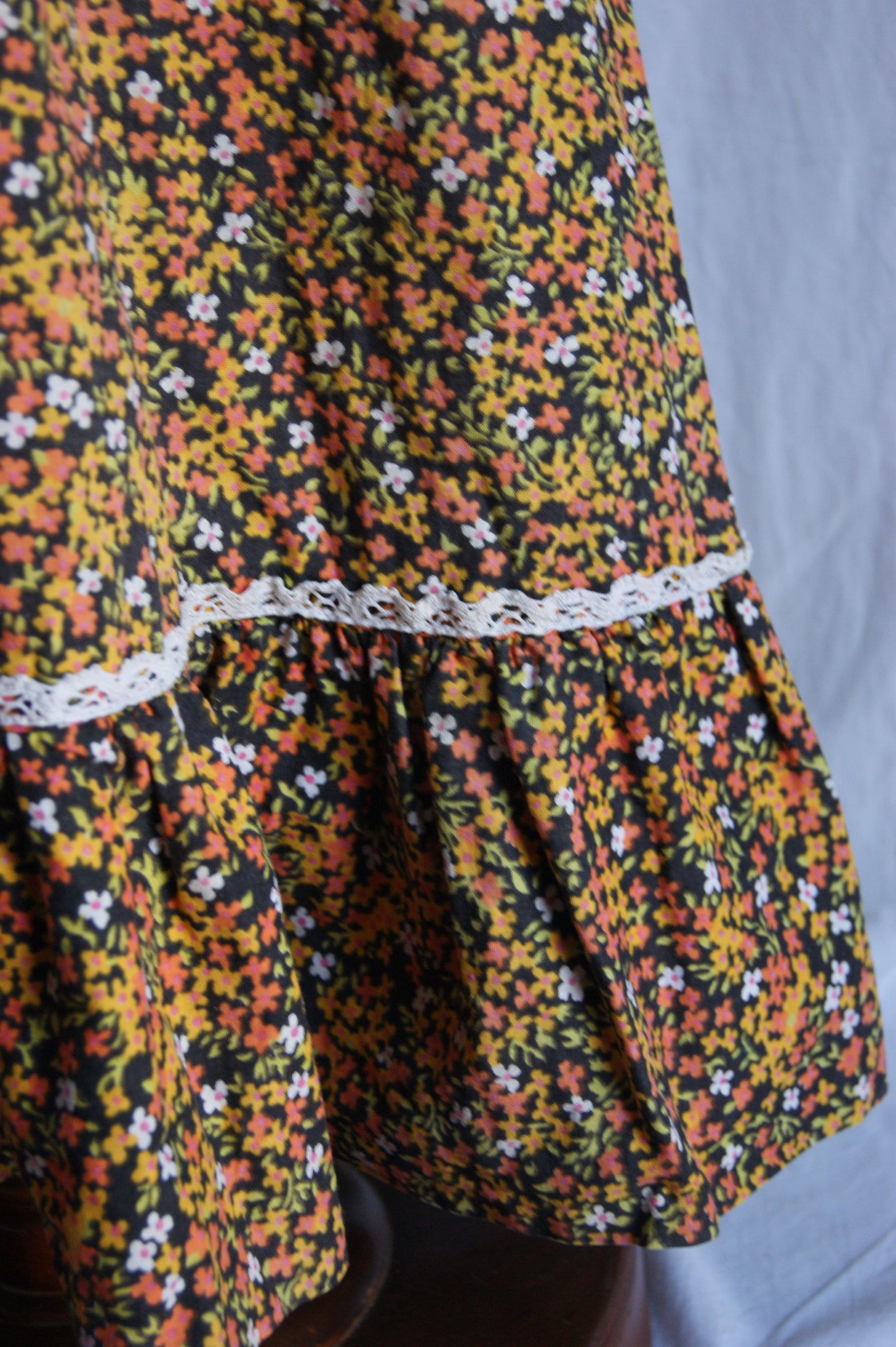 1970s Hand-Sewn Prairie Dress with Hand-Crocheted Details - S/M