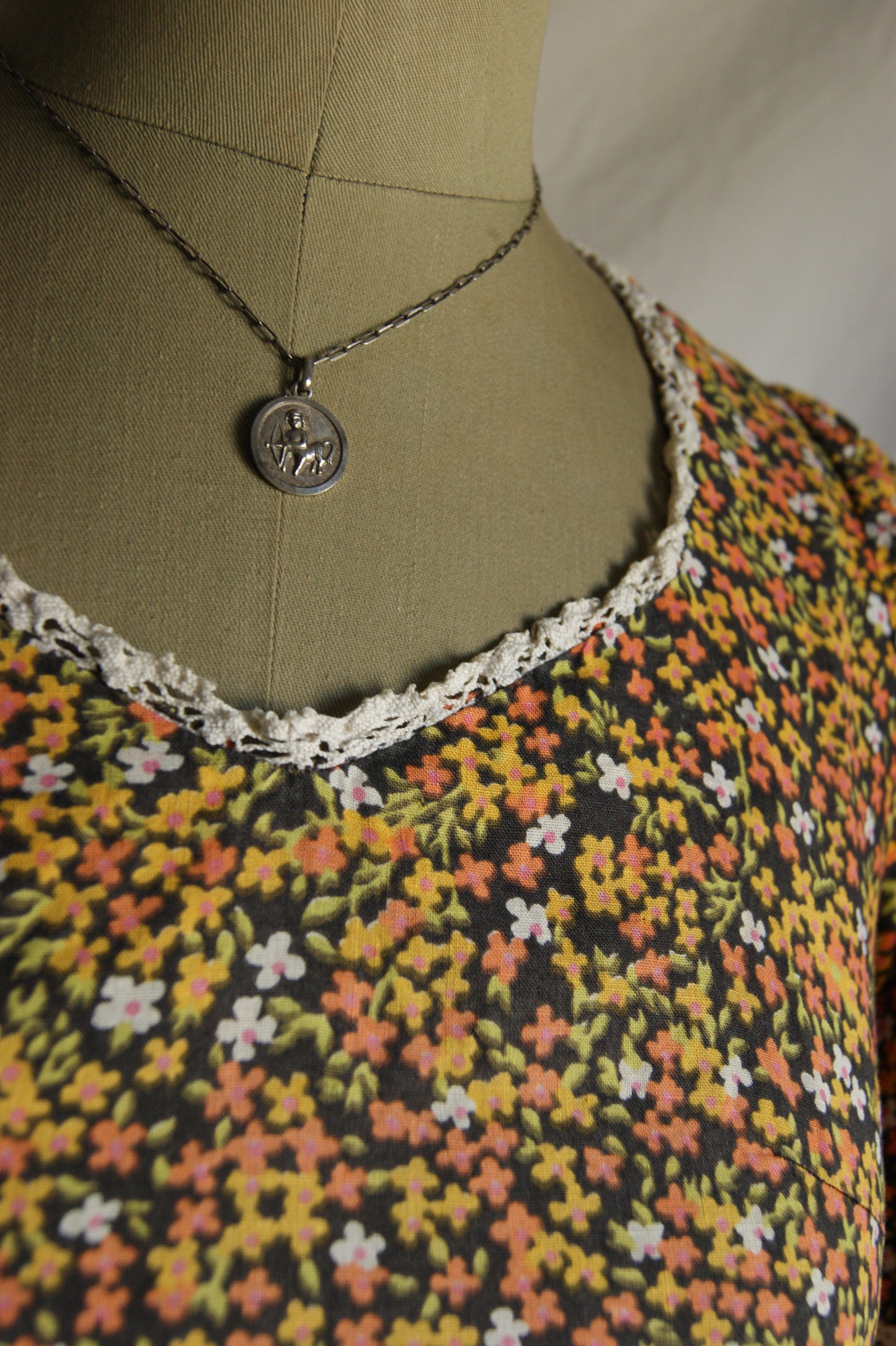 1970s Hand-Sewn Prairie Dress with Hand-Crocheted Details - S/M