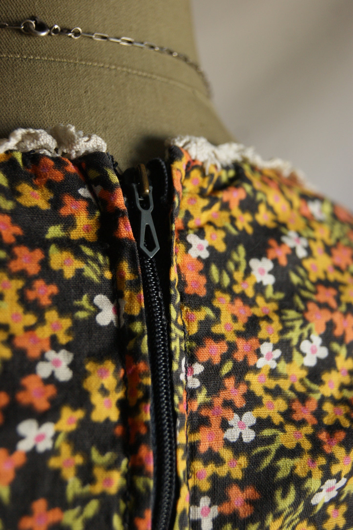 1970s Hand-Sewn Prairie Dress with Hand-Crocheted Details - S/M