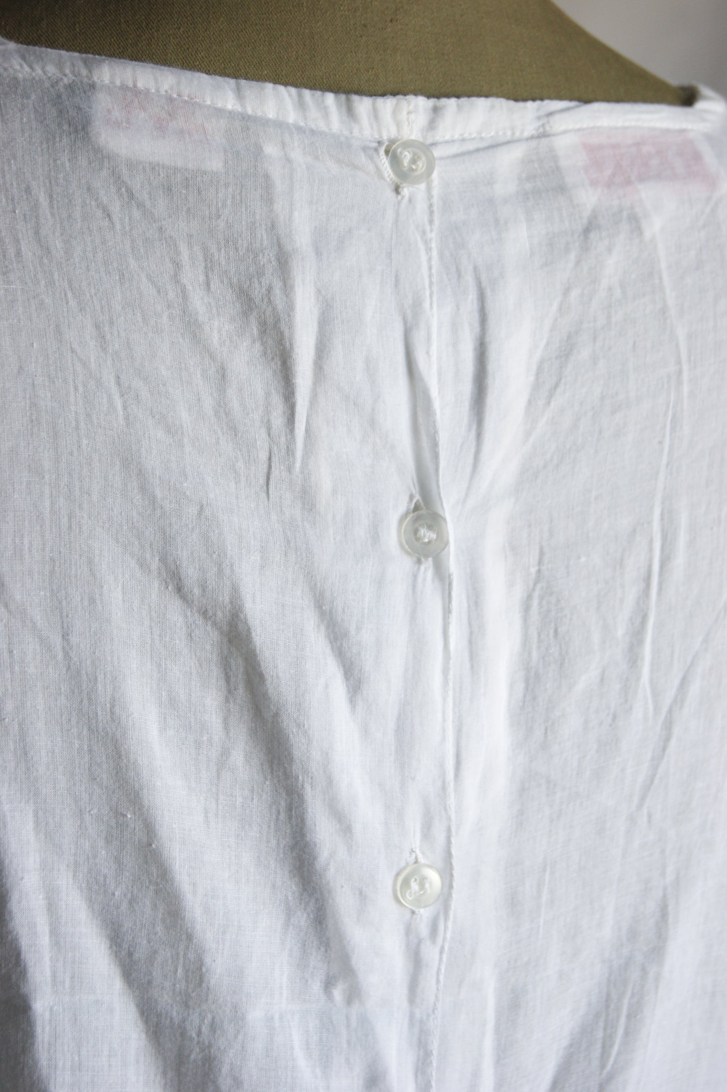 1980s Hand-Embroidered Cotton Blouse with Ribbon & Floral Motif