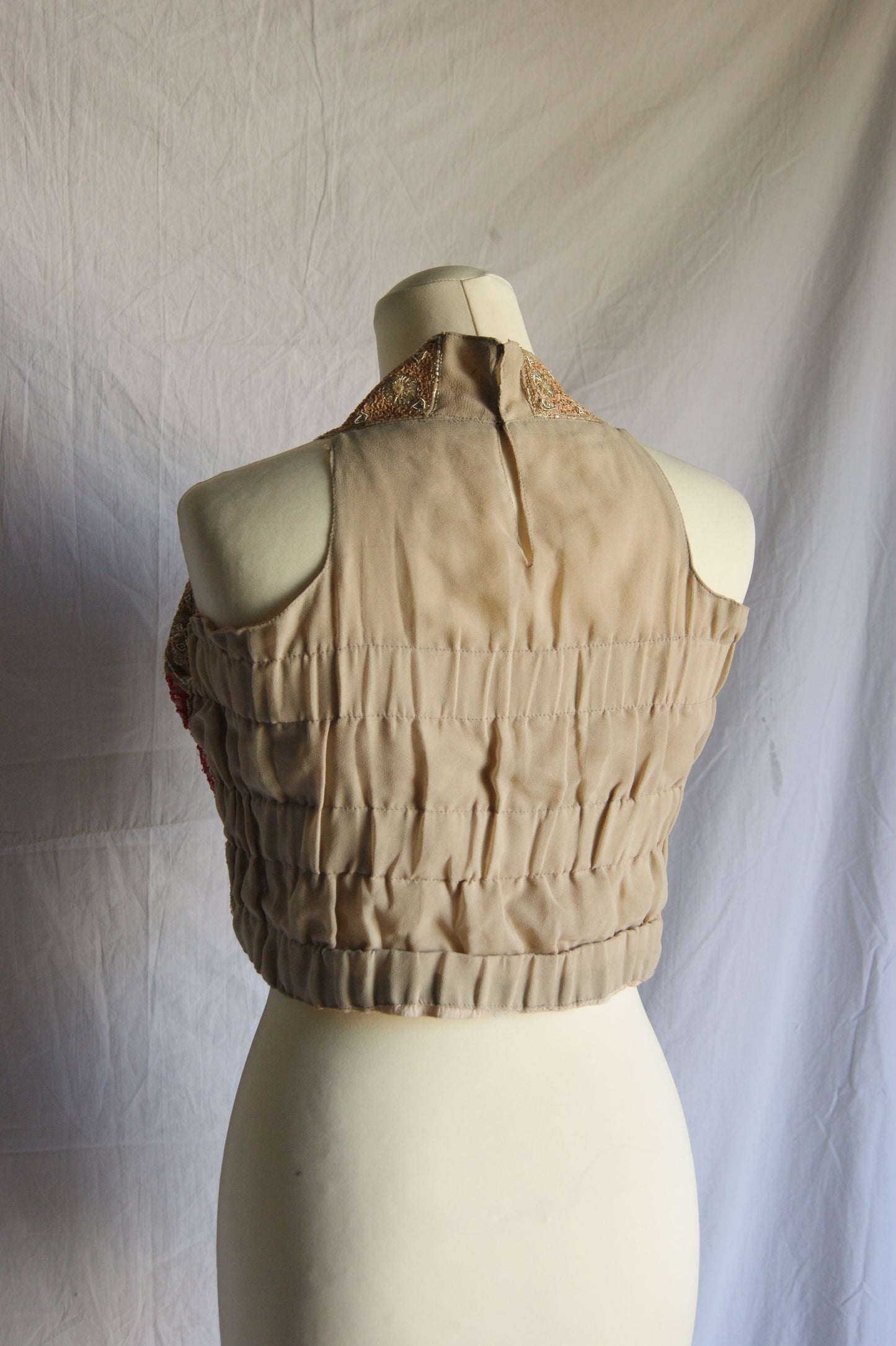 1960s Indian Hand-Embroidered Halter Blouse with Golden Zardozi Work