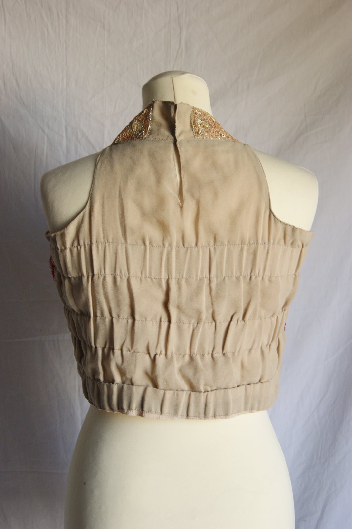 1960s Indian Hand-Embroidered Halter Blouse with Golden Zardozi Work
