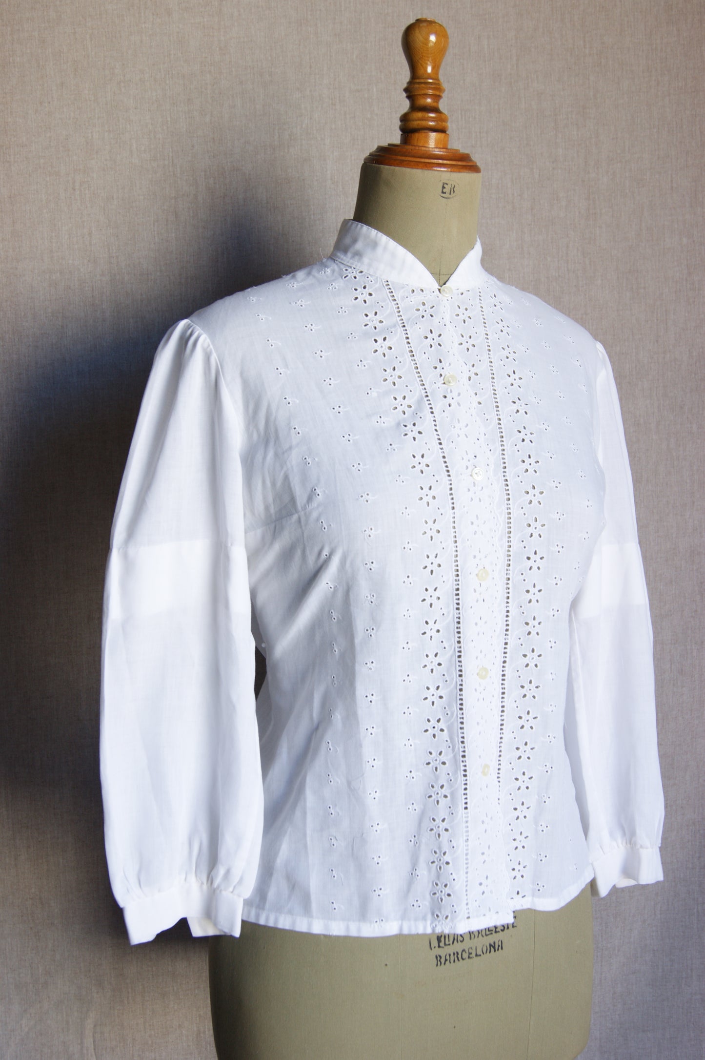 1940s Eyelet Cotton Blouse - M