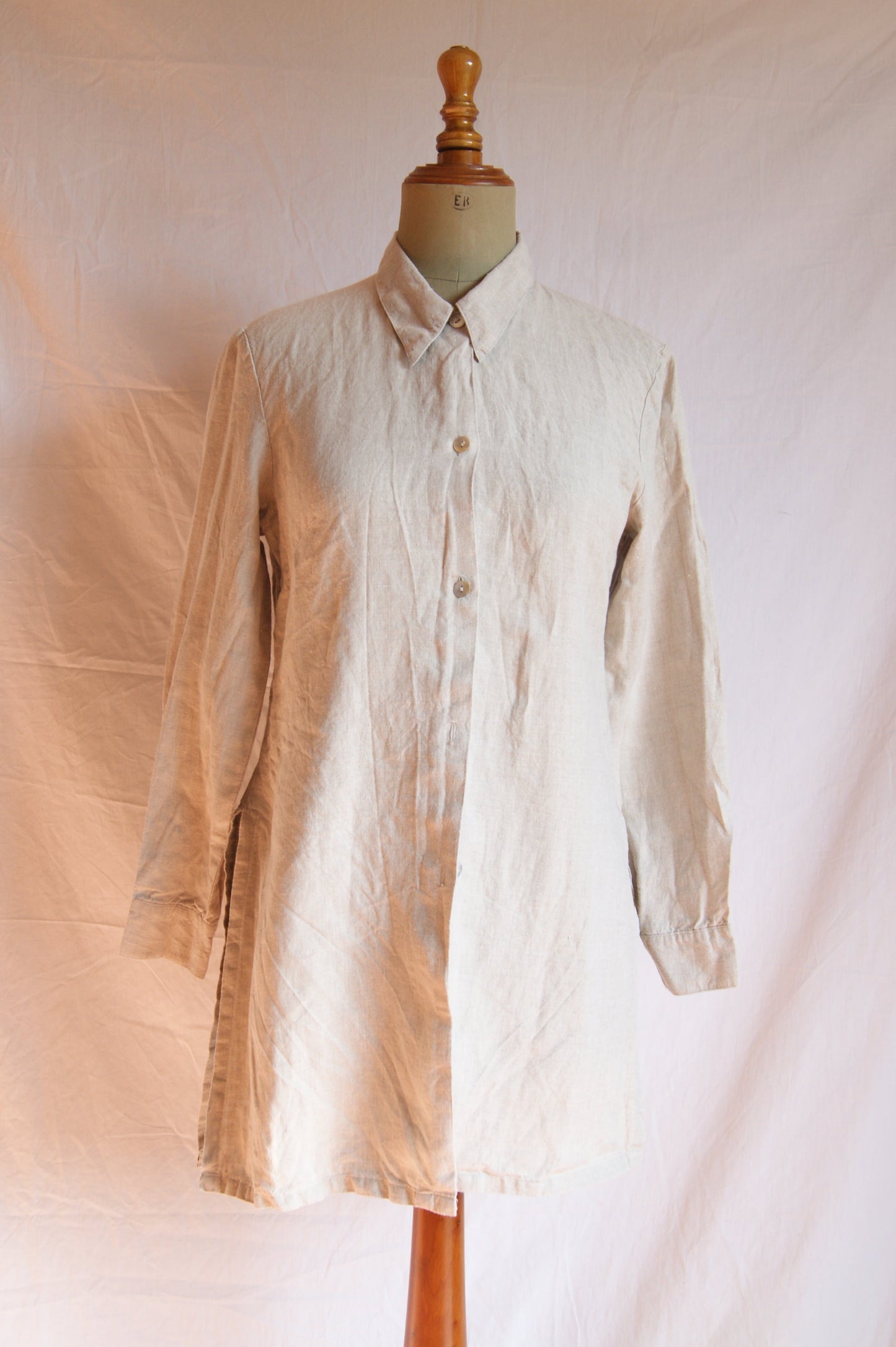 1980s Natural Linen Long Blouse - M
