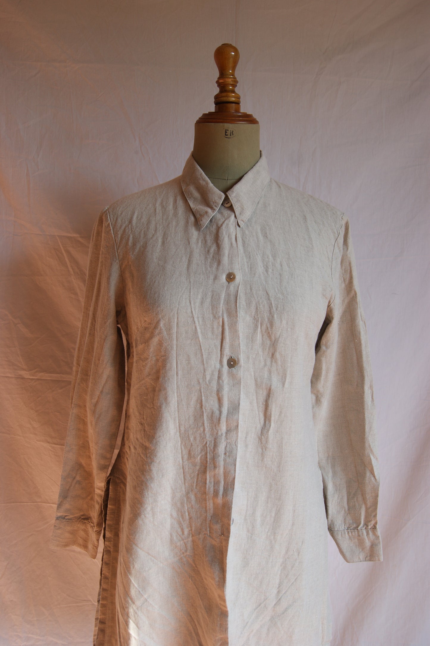 1980s Natural Linen Long Blouse - M