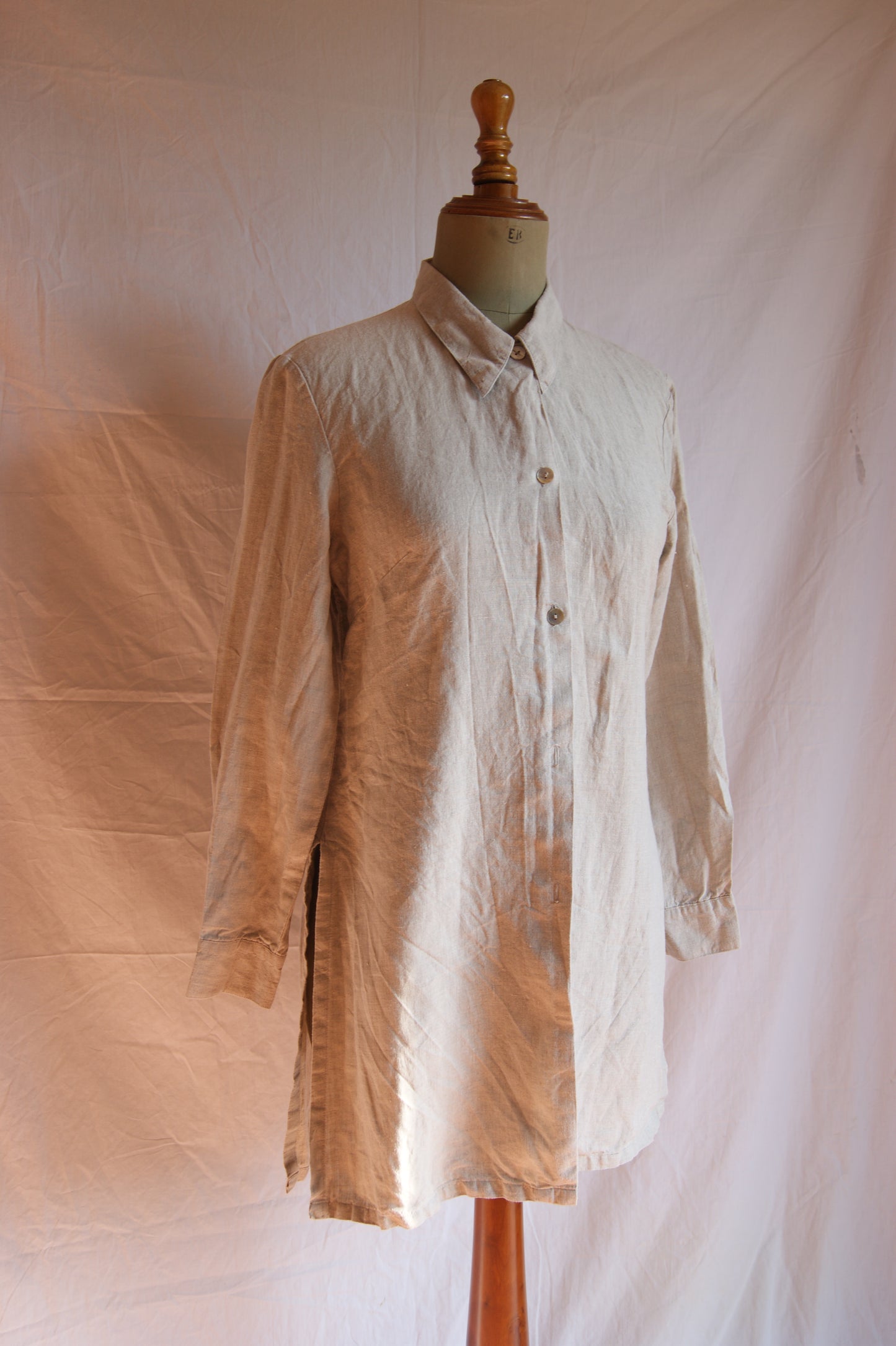 1980s Natural Linen Long Blouse - M