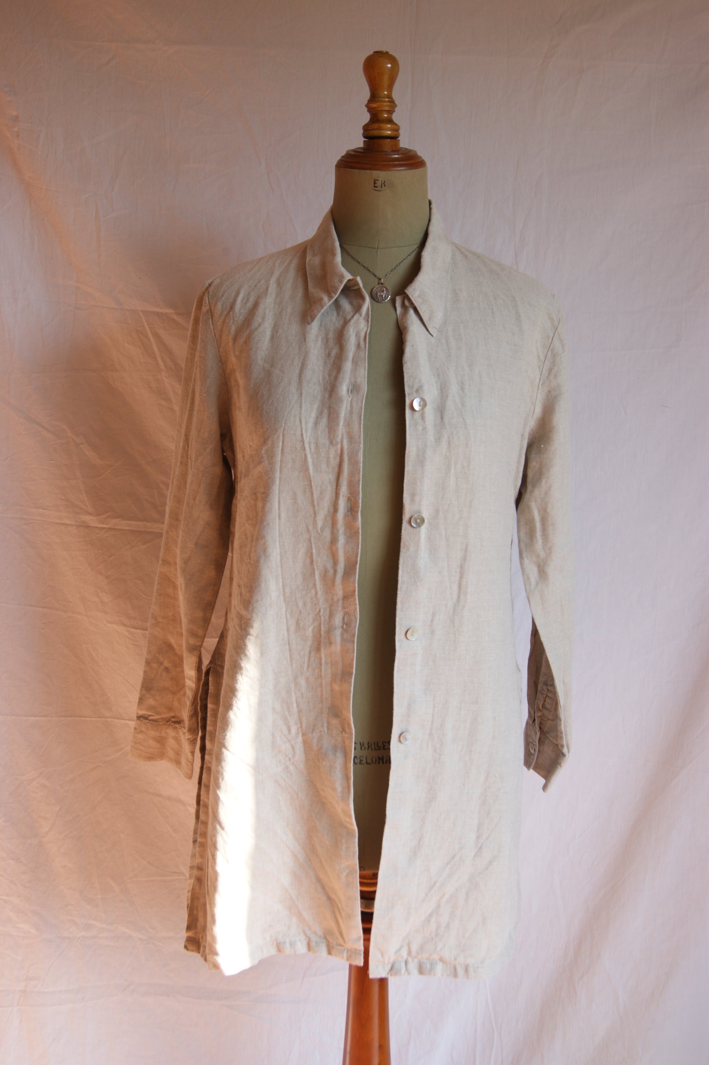 1980s Natural Linen Long Blouse - M