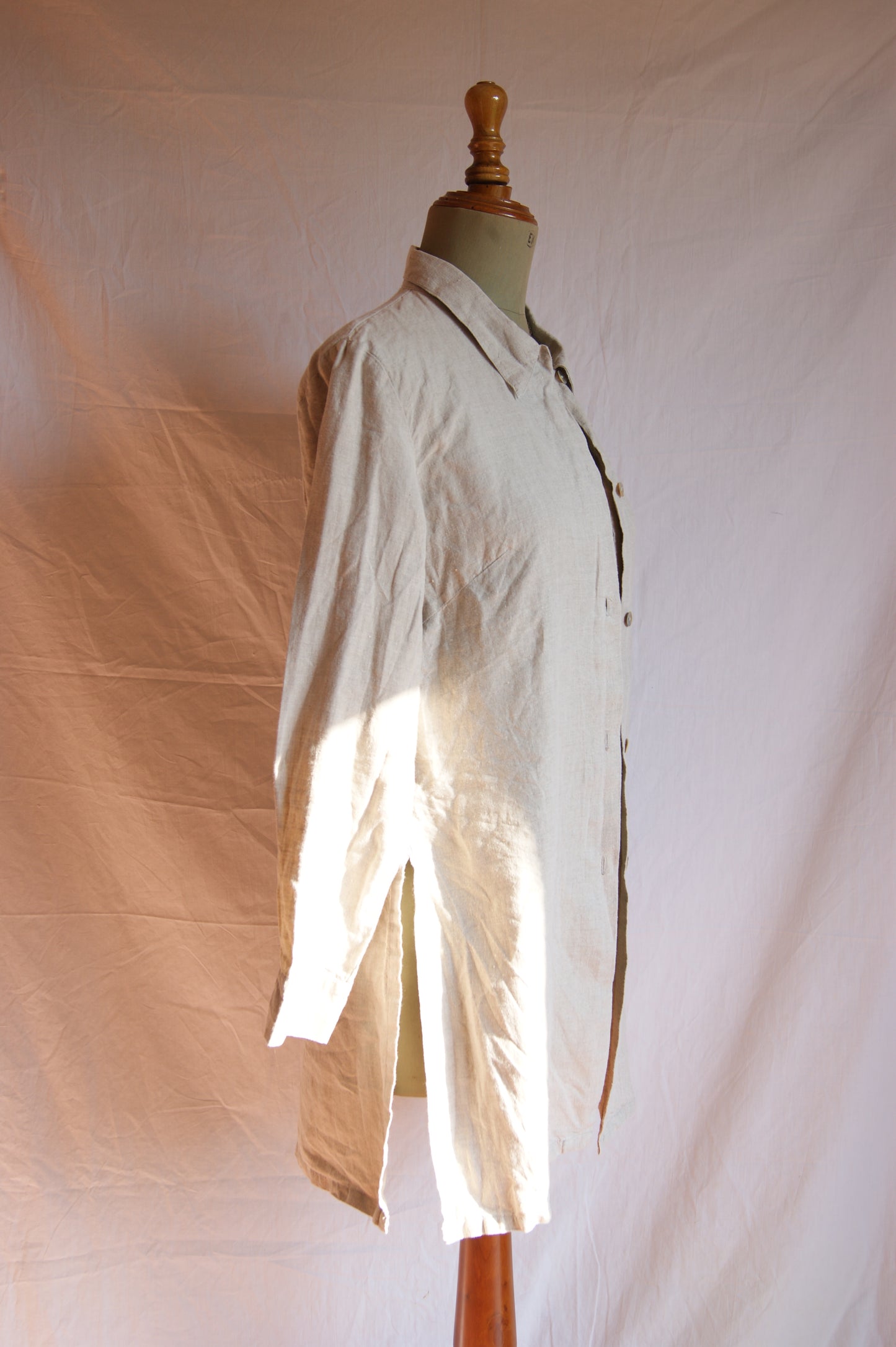 1980s Natural Linen Long Blouse - M