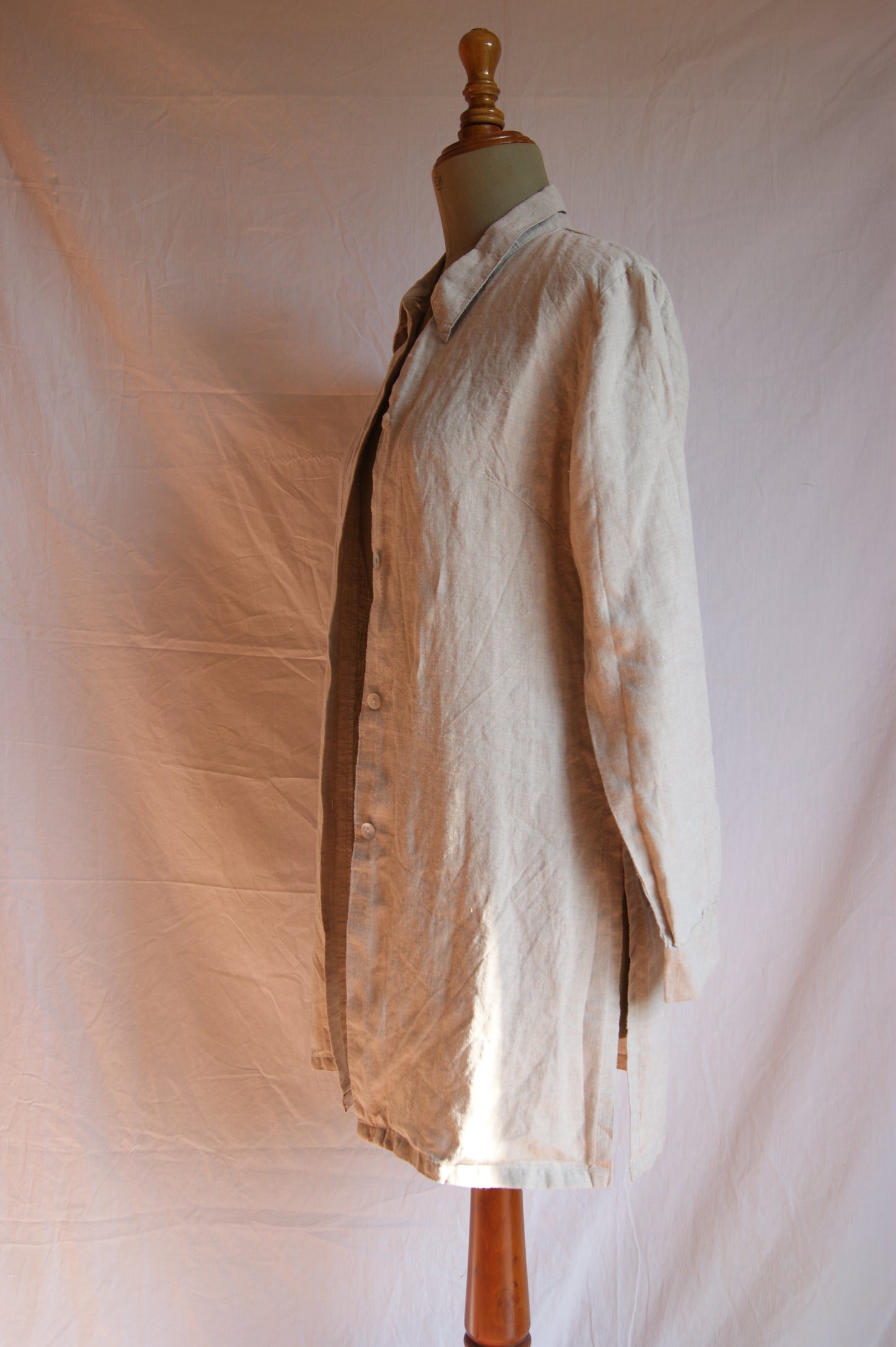 1980s Natural Linen Long Blouse - M