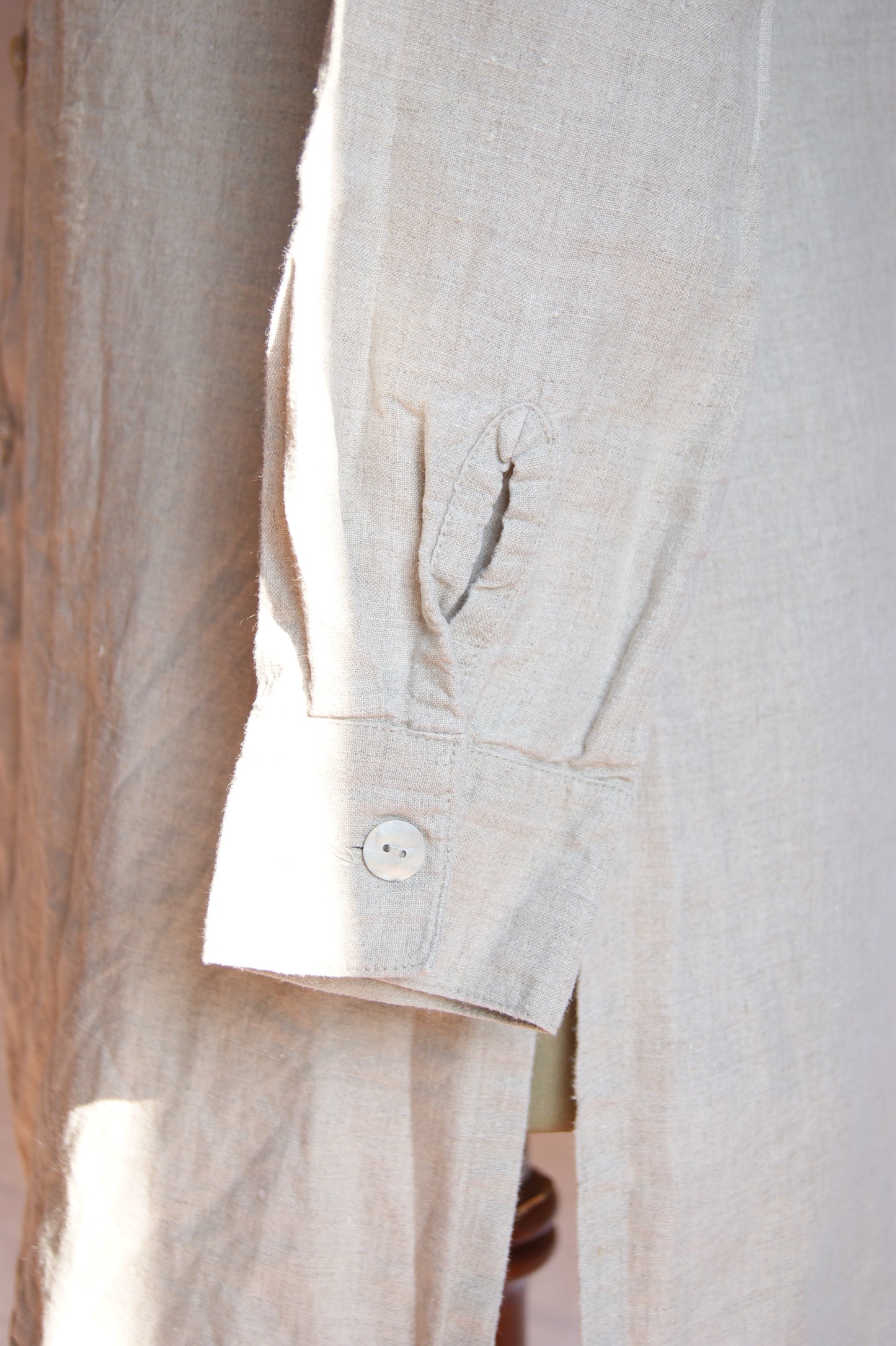 1980s Natural Linen Long Blouse - M