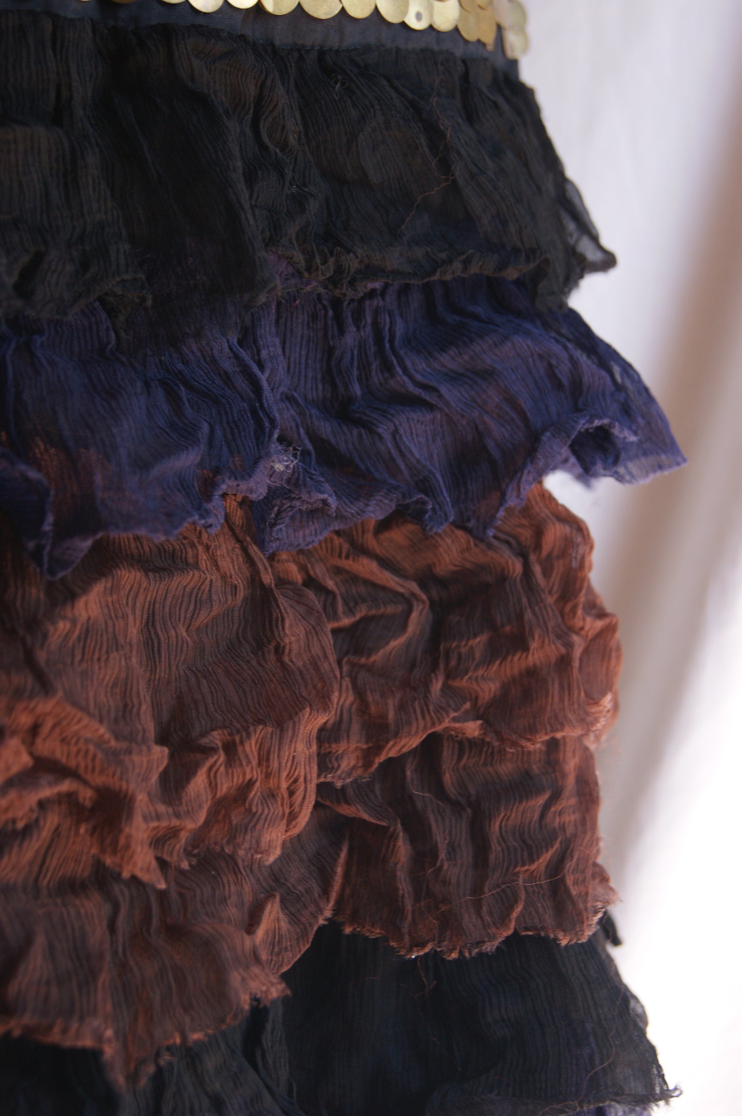 1990s Tiered Ruffle Skirt with Metallic Coin Belt - M