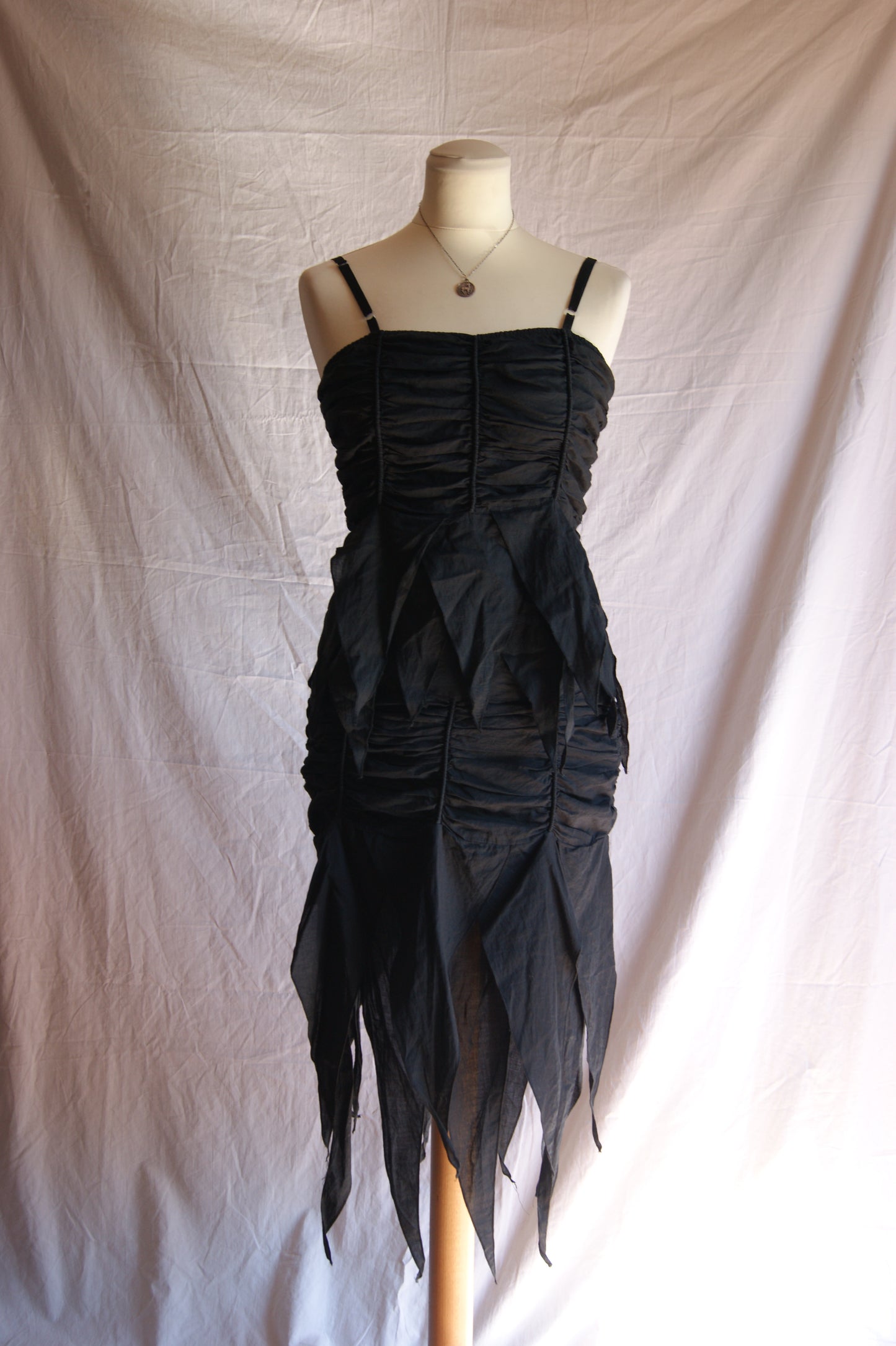 1990s Black Cotton Two-Piece Set with Ruched Texture - M