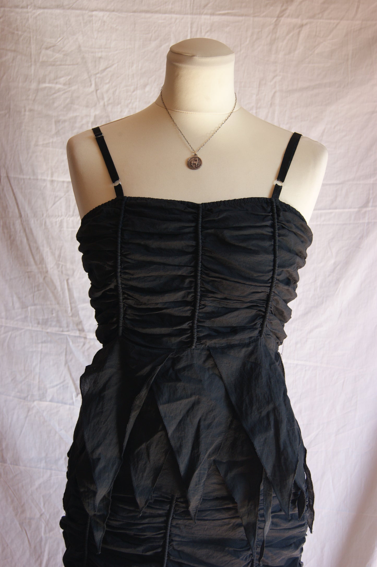 1990s Black Cotton Two-Piece Set with Ruched Texture - M