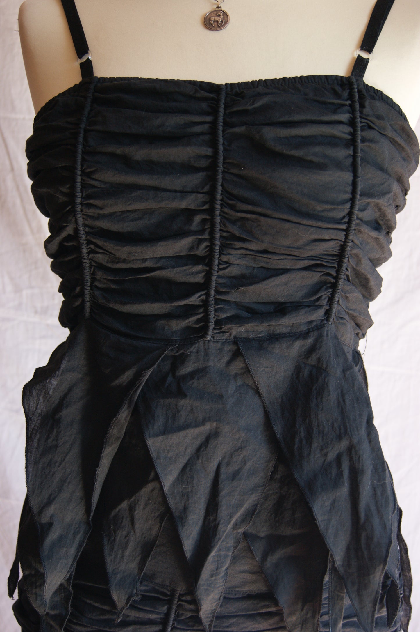 1990s Black Cotton Two-Piece Set with Ruched Texture - M