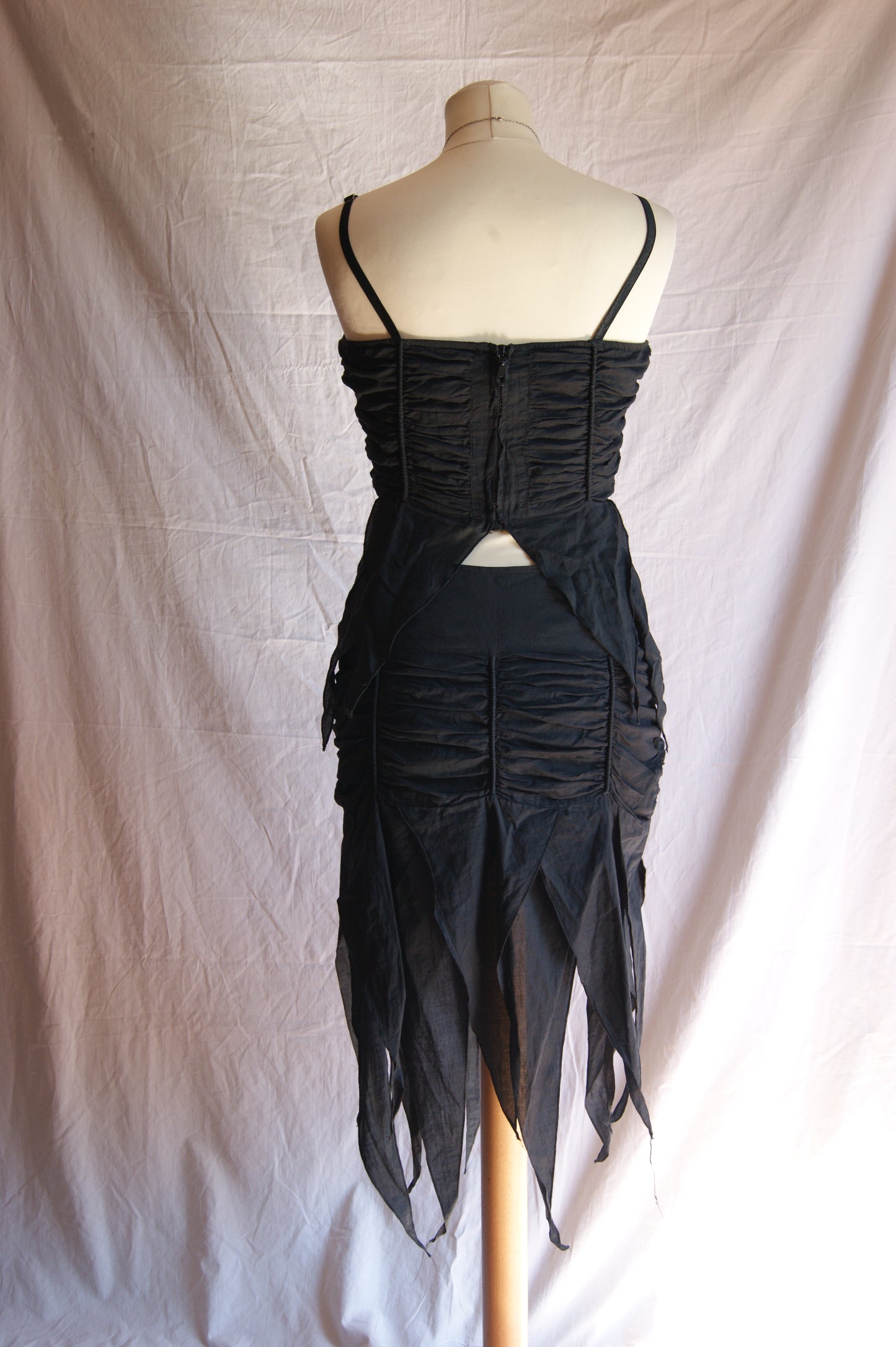 1990s Black Cotton Two-Piece Set with Ruched Texture - M