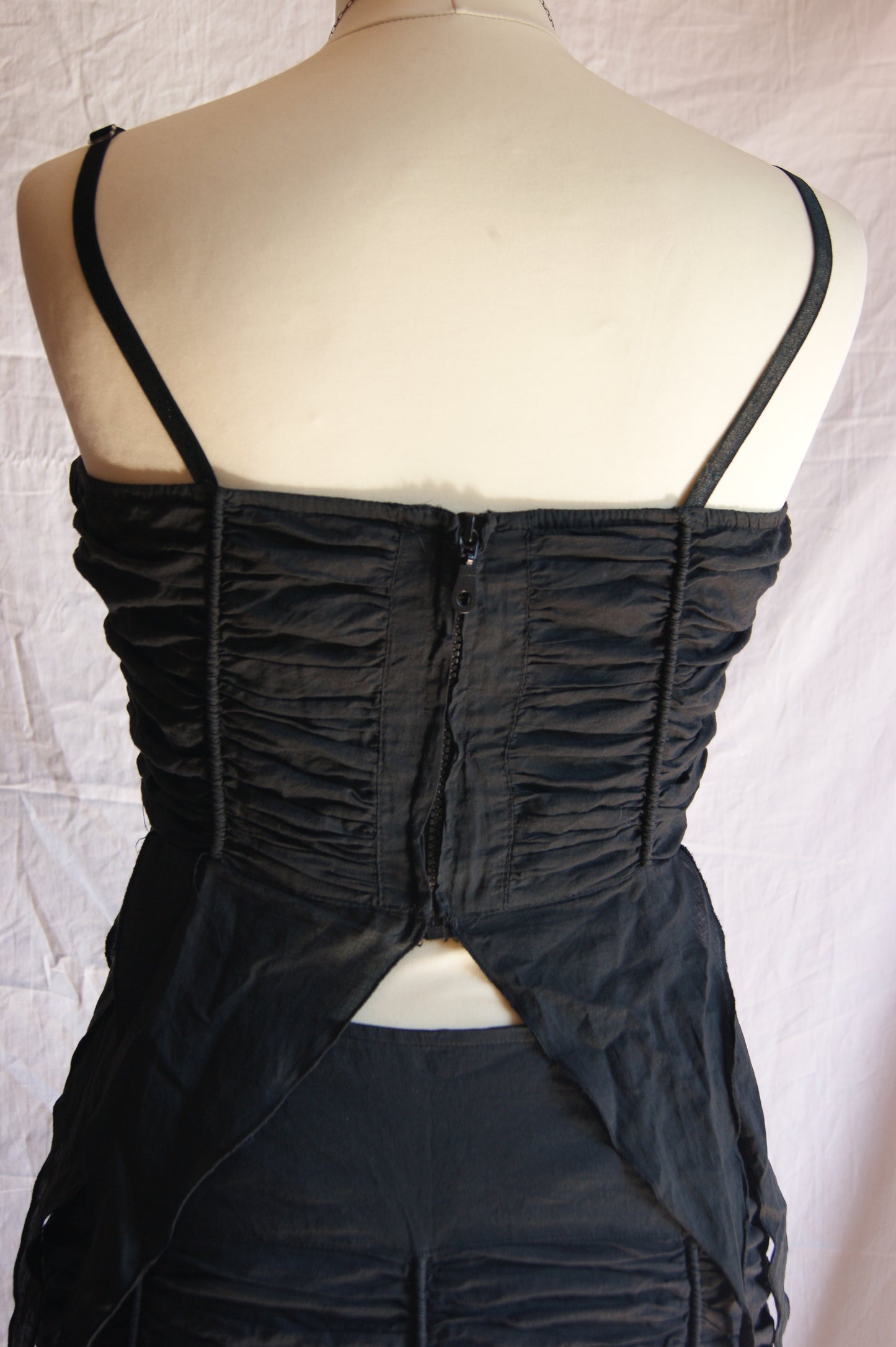 1990s Black Cotton Two-Piece Set with Ruched Texture - M