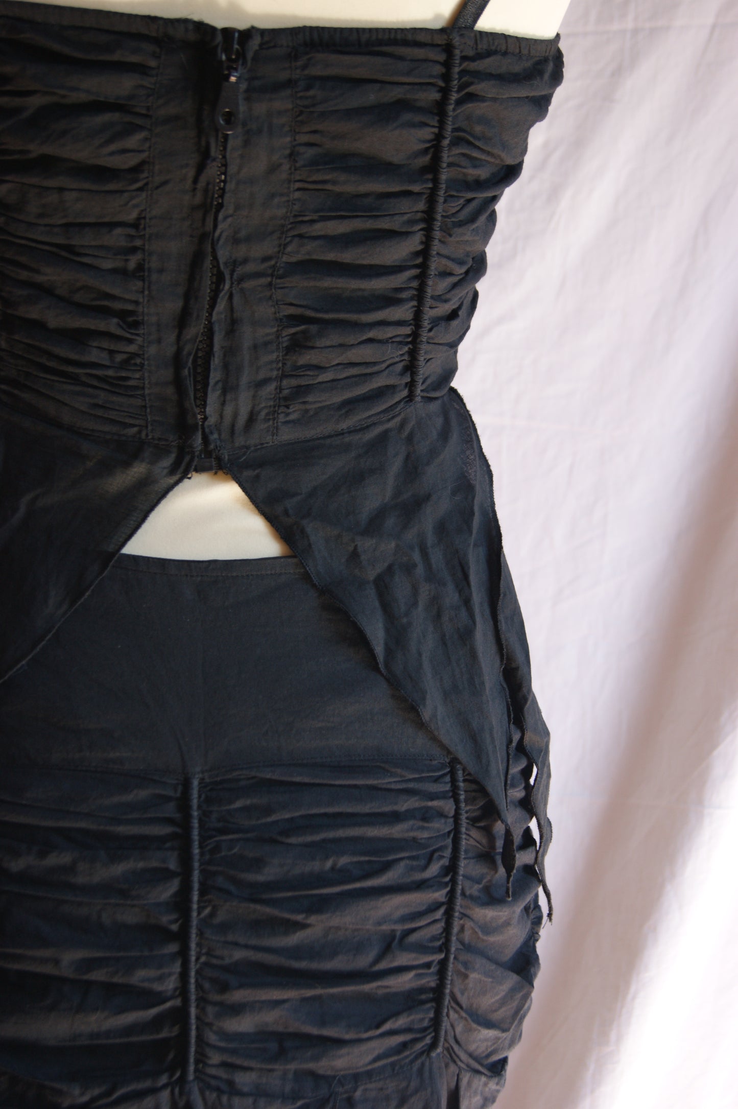 1990s Black Cotton Two-Piece Set with Ruched Texture - M