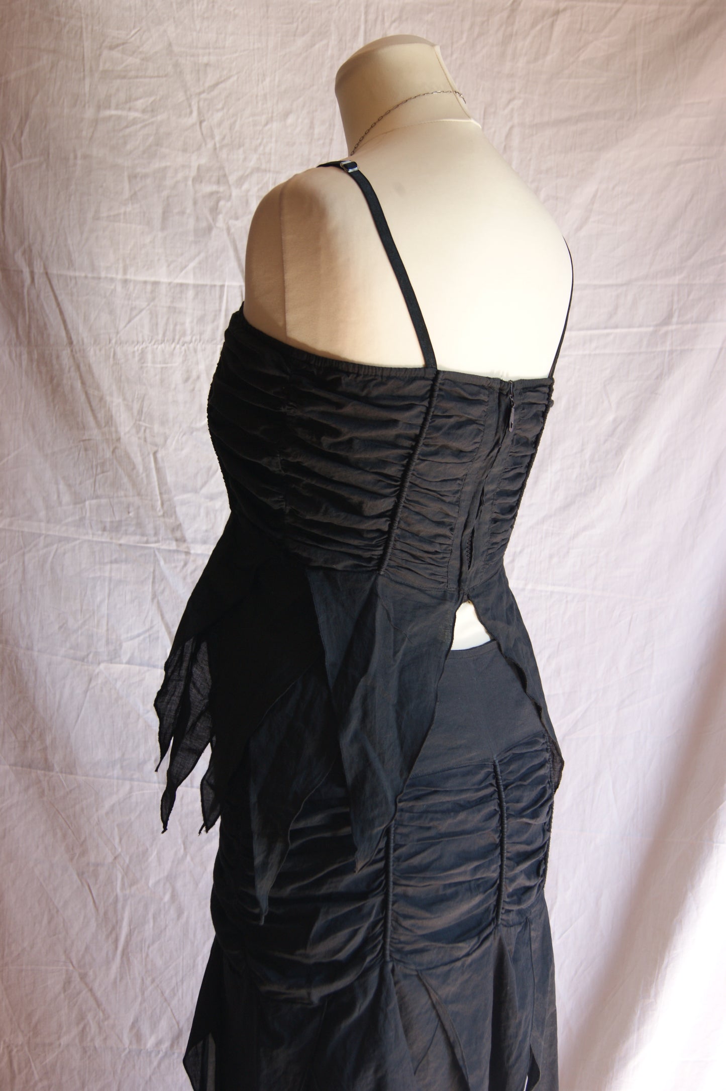 1990s Black Cotton Two-Piece Set with Ruched Texture - M