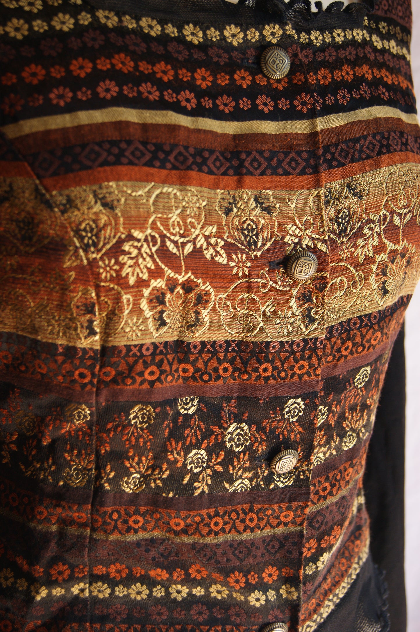 1990s Autumn Tapestry Bodice with Scalloped Trim - S
