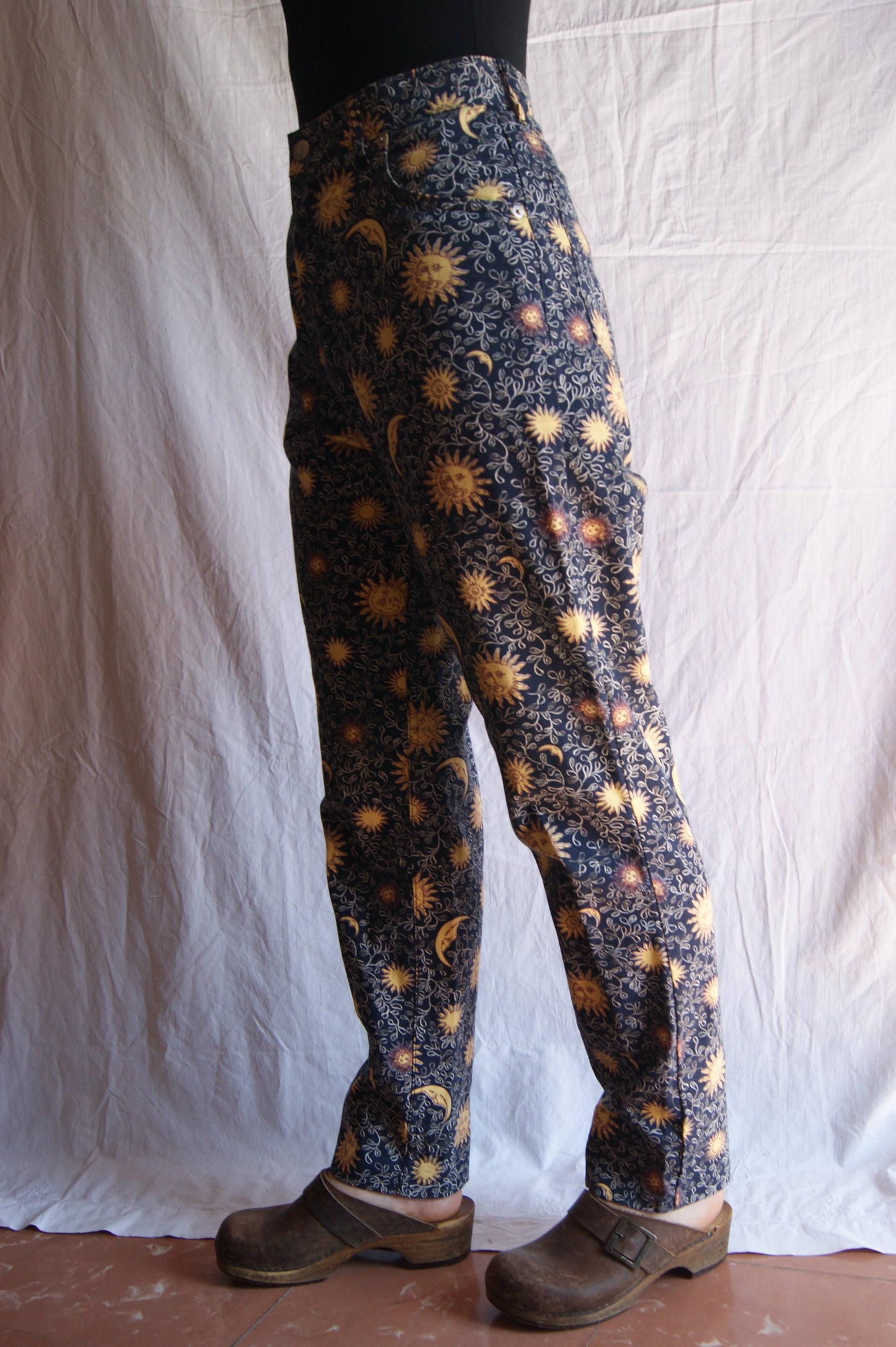 1990s Celestial Sun & Moon Cotton Trousers - M