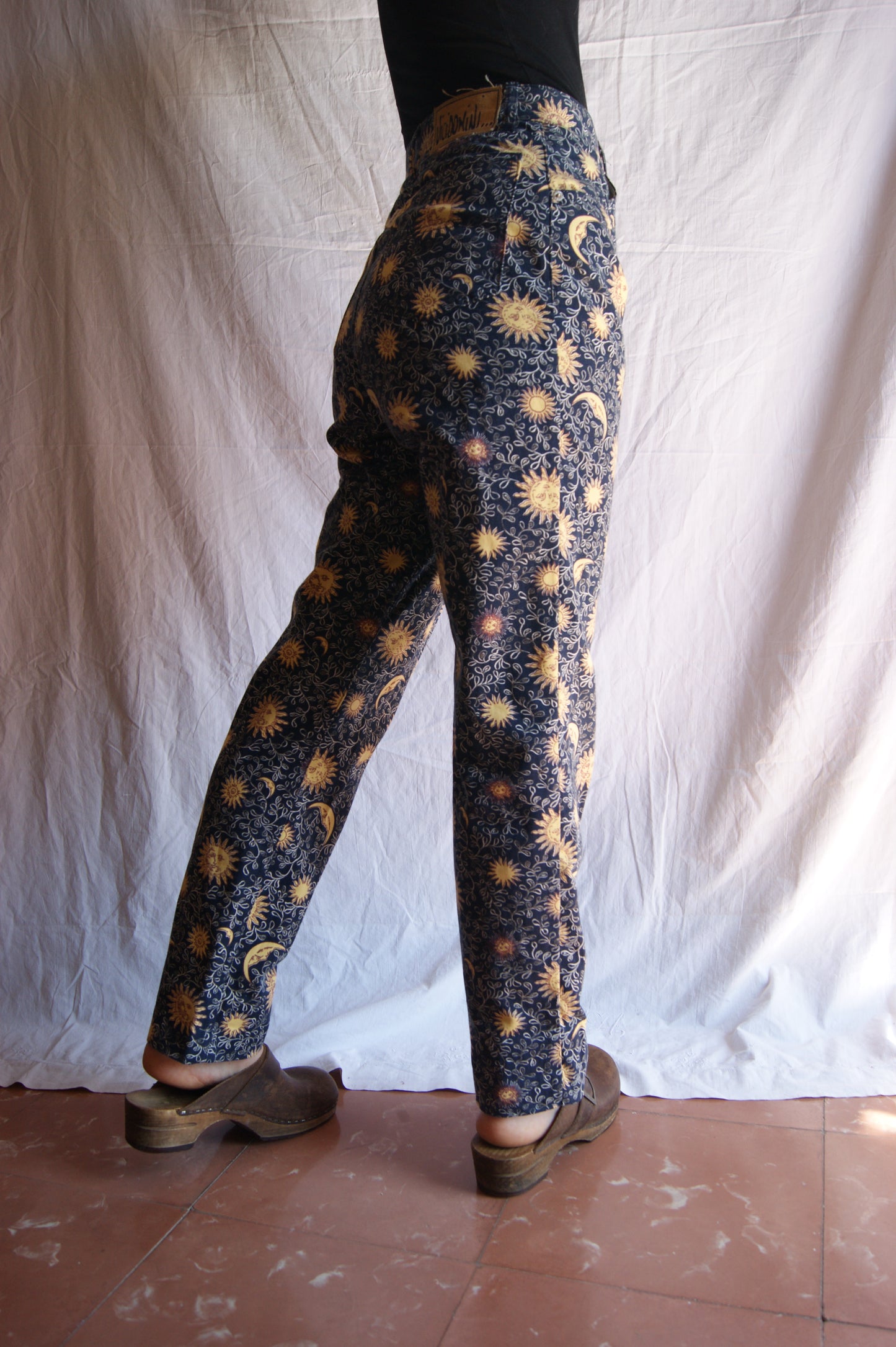 1990s Celestial Sun & Moon Cotton Trousers - M