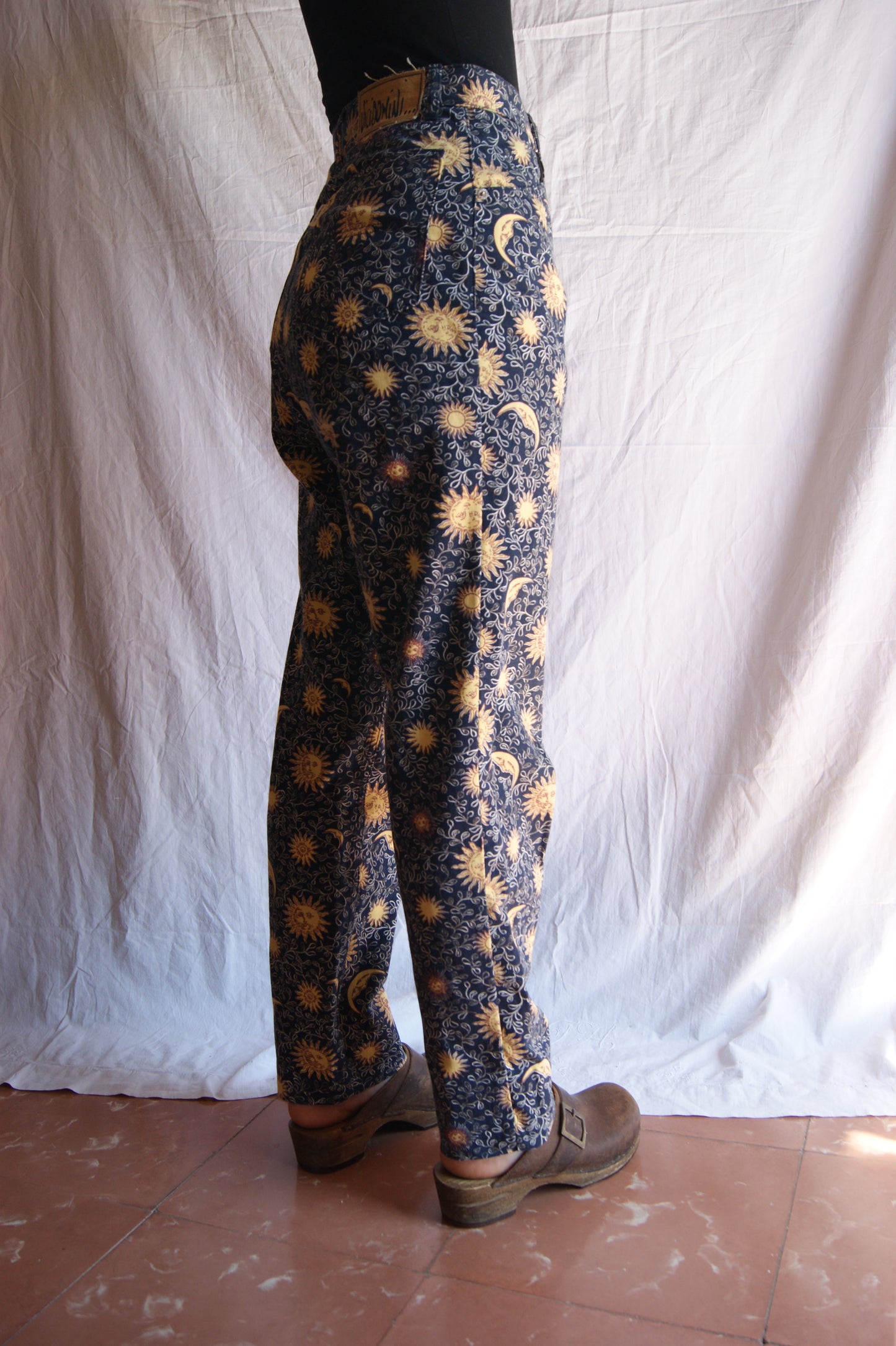 1990s Celestial Sun & Moon Cotton Trousers - M