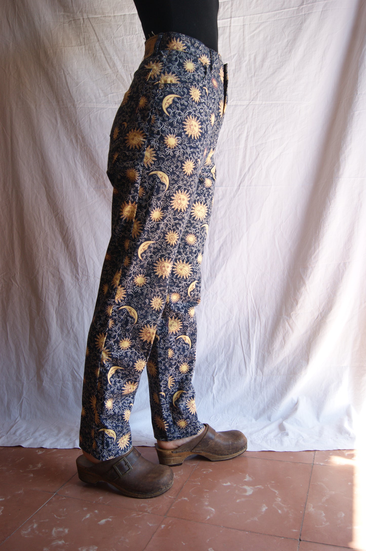 1990s Celestial Sun & Moon Cotton Trousers - M