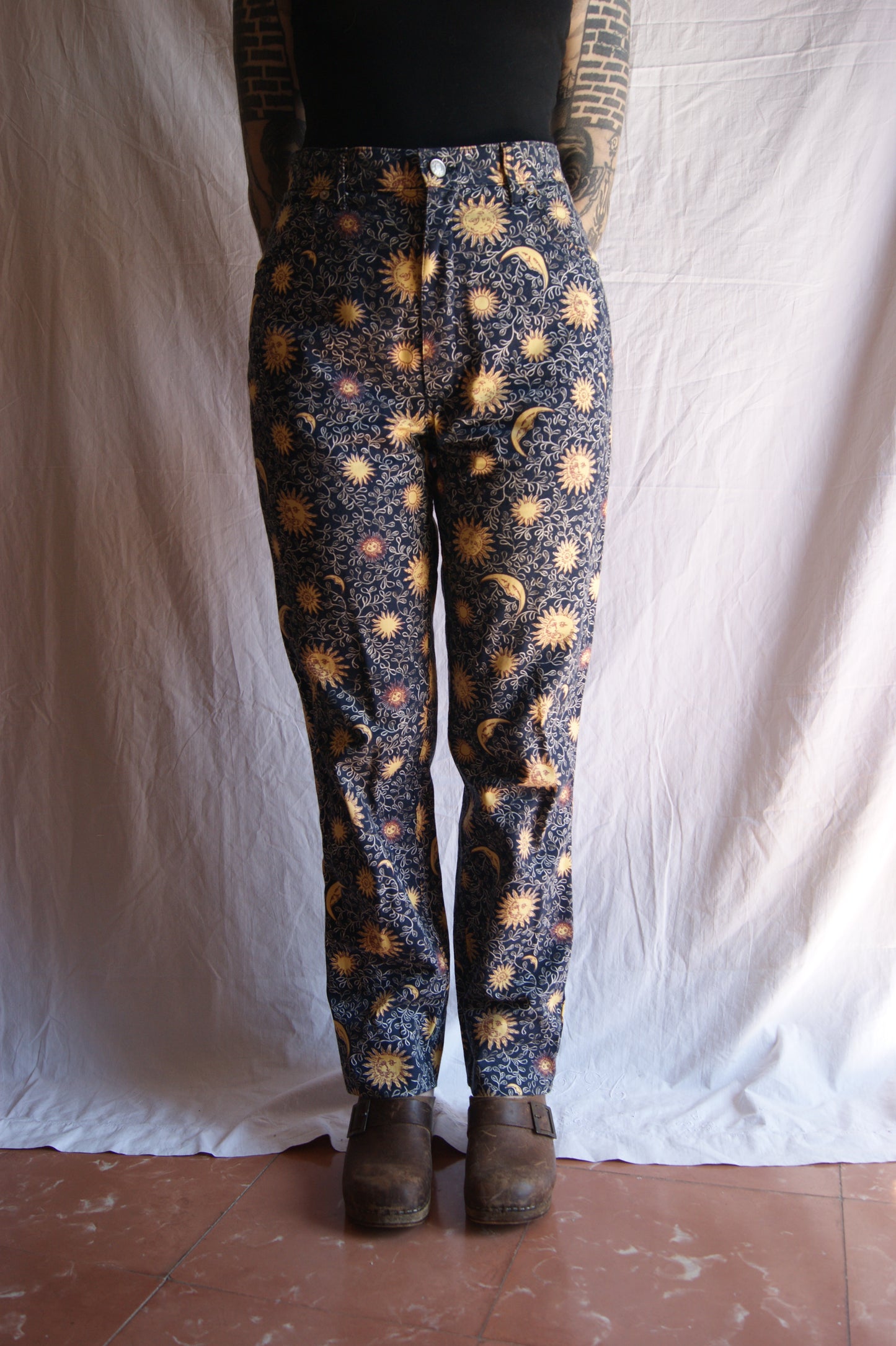 1990s Celestial Sun & Moon Cotton Trousers - M