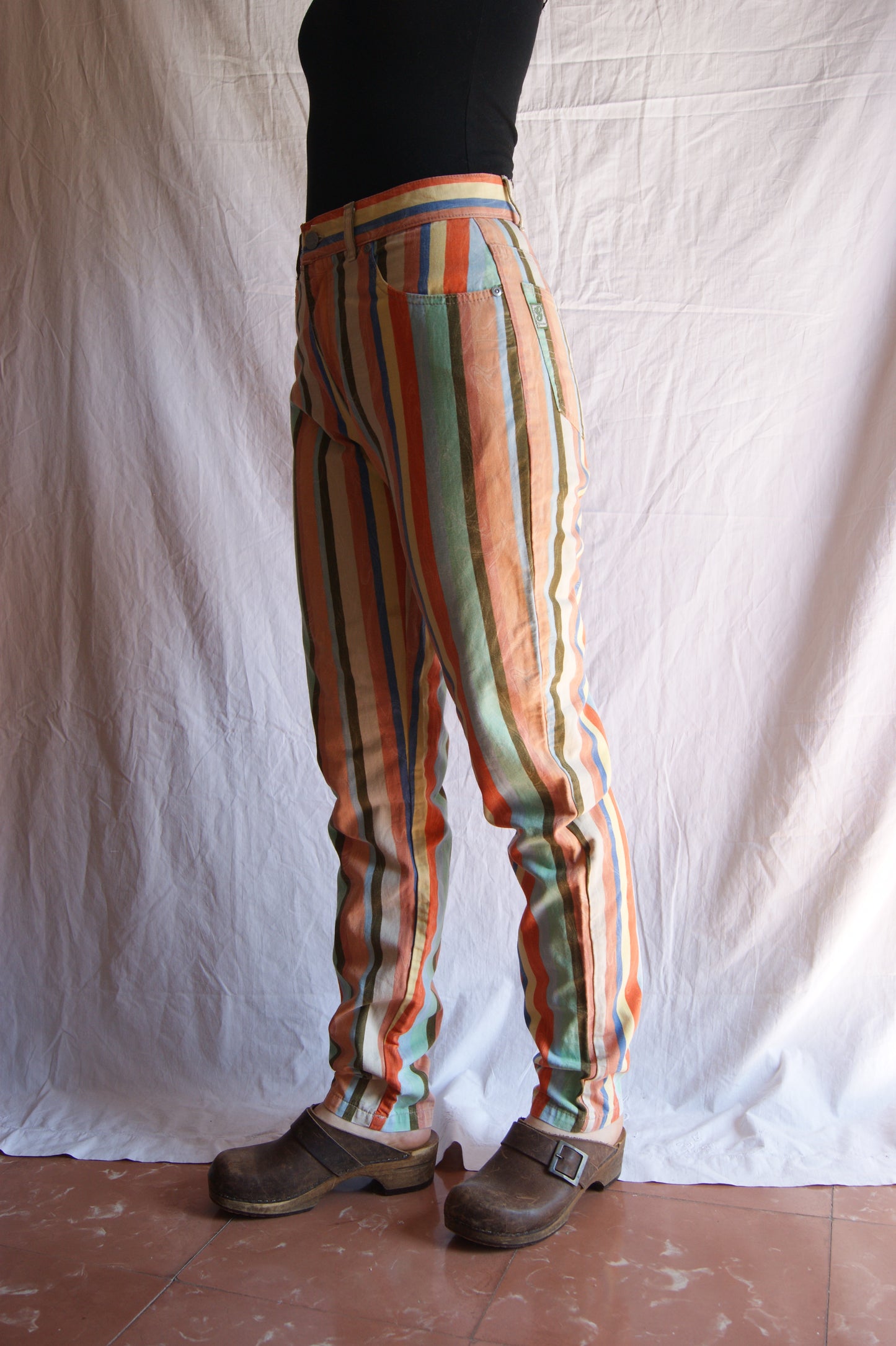 1980s Rainbow Stripe Cotton Trousers - M