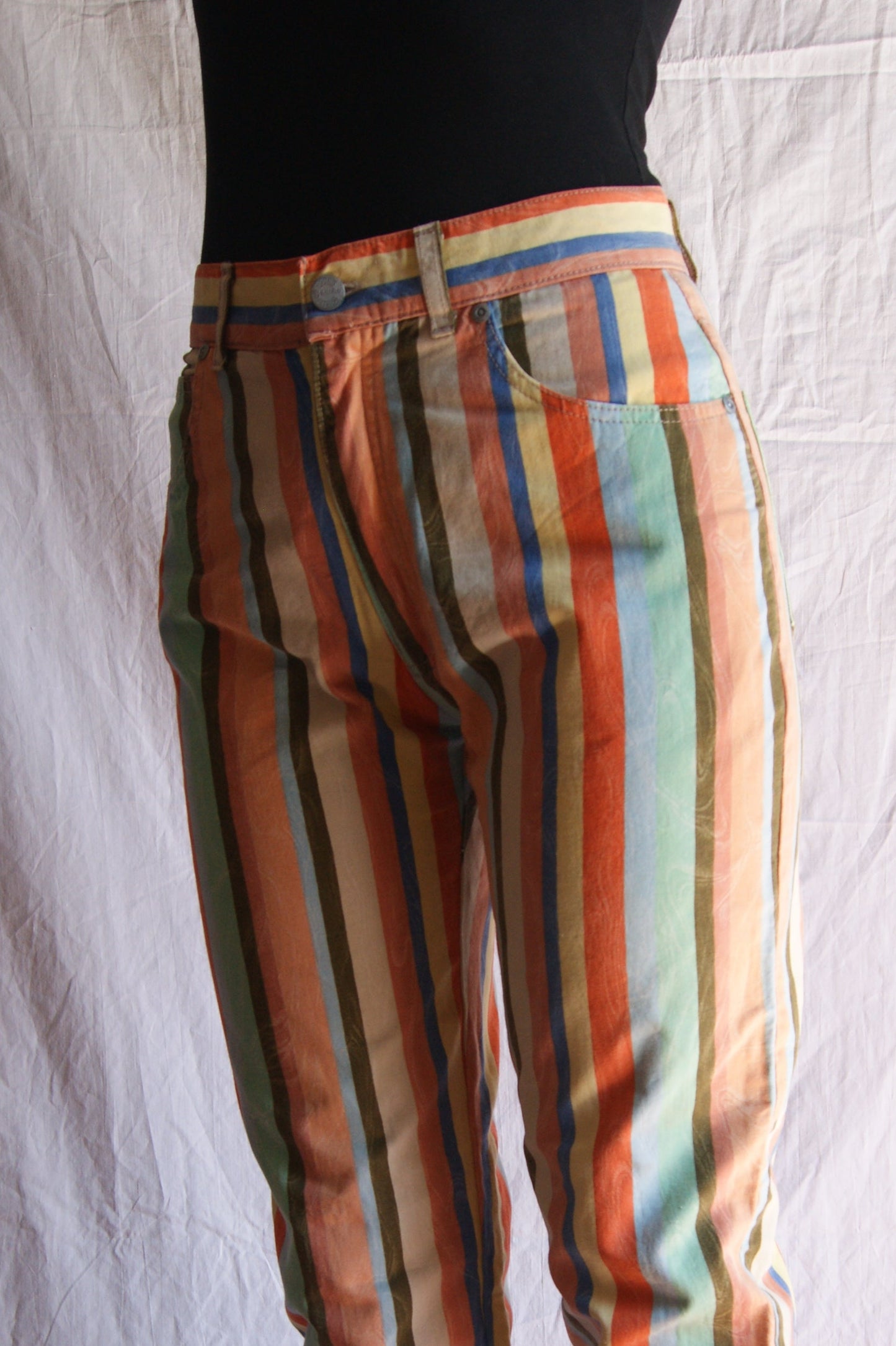 1980s Rainbow Stripe Cotton Trousers - M
