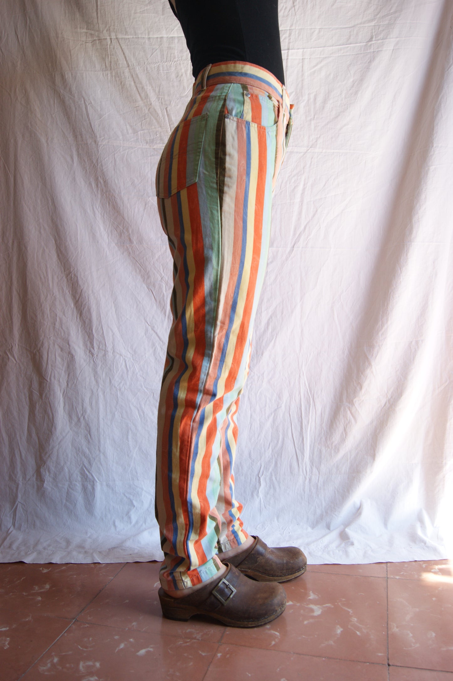1980s Rainbow Stripe Cotton Trousers - M