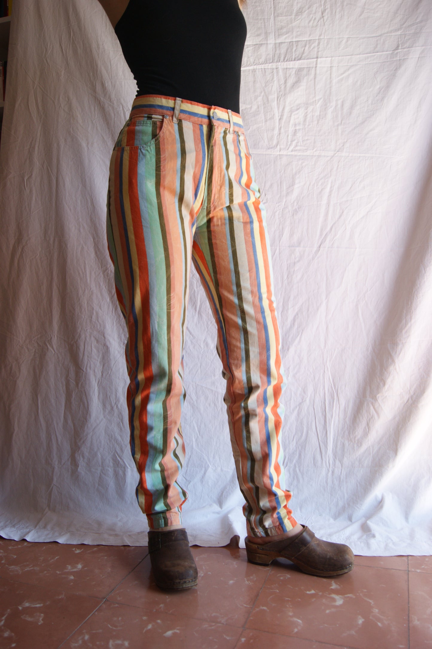 1980s Rainbow Stripe Cotton Trousers - M