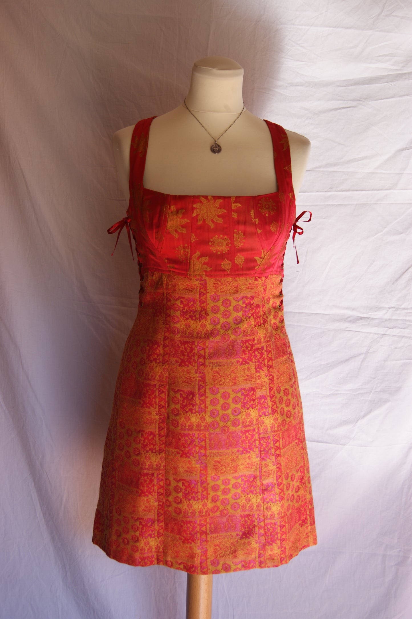 1990s Helena Sorel Celestial Ruby Corseted Dress - S/M