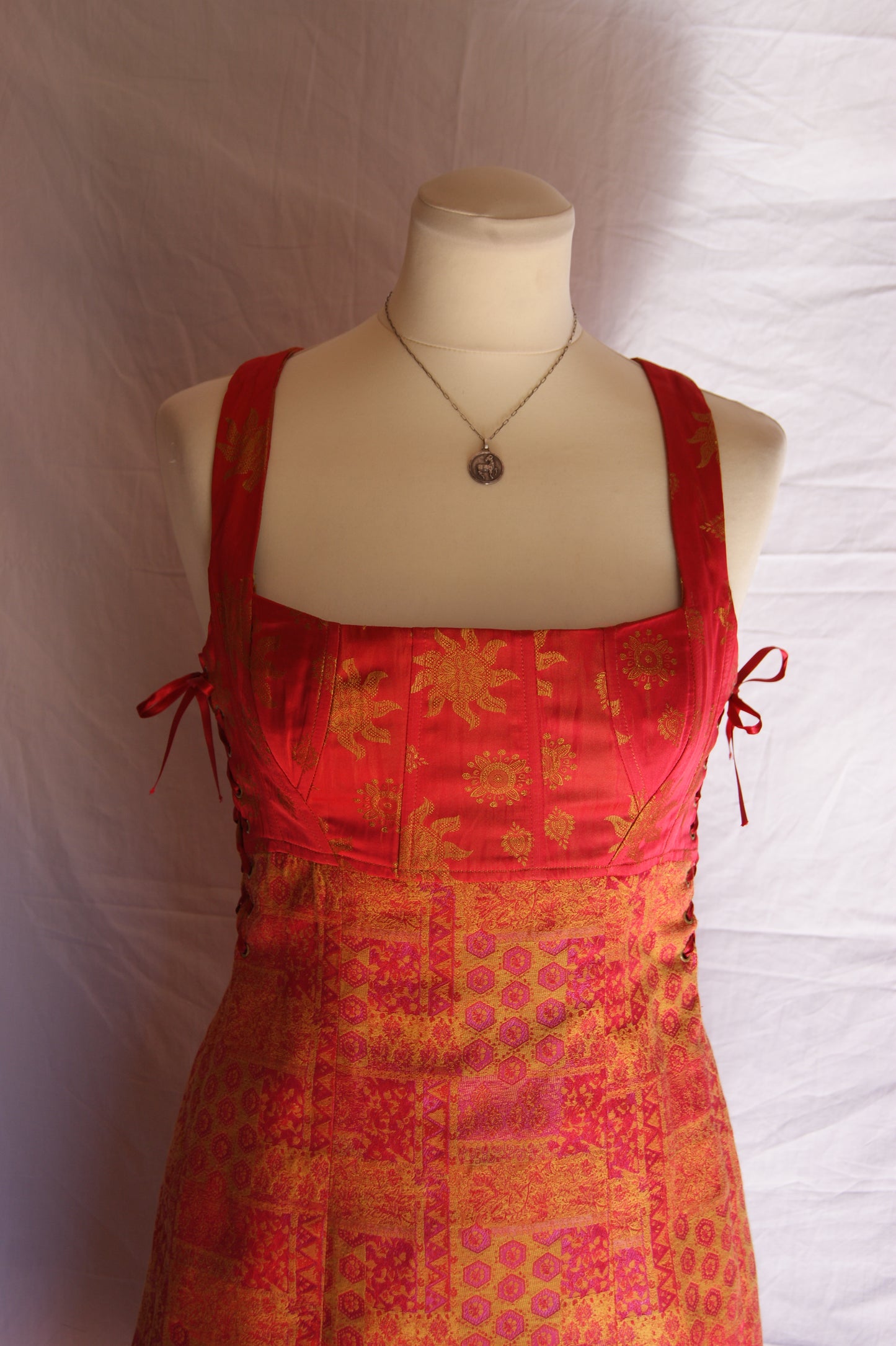 1990s Helena Sorel Celestial Ruby Corseted Dress - S/M