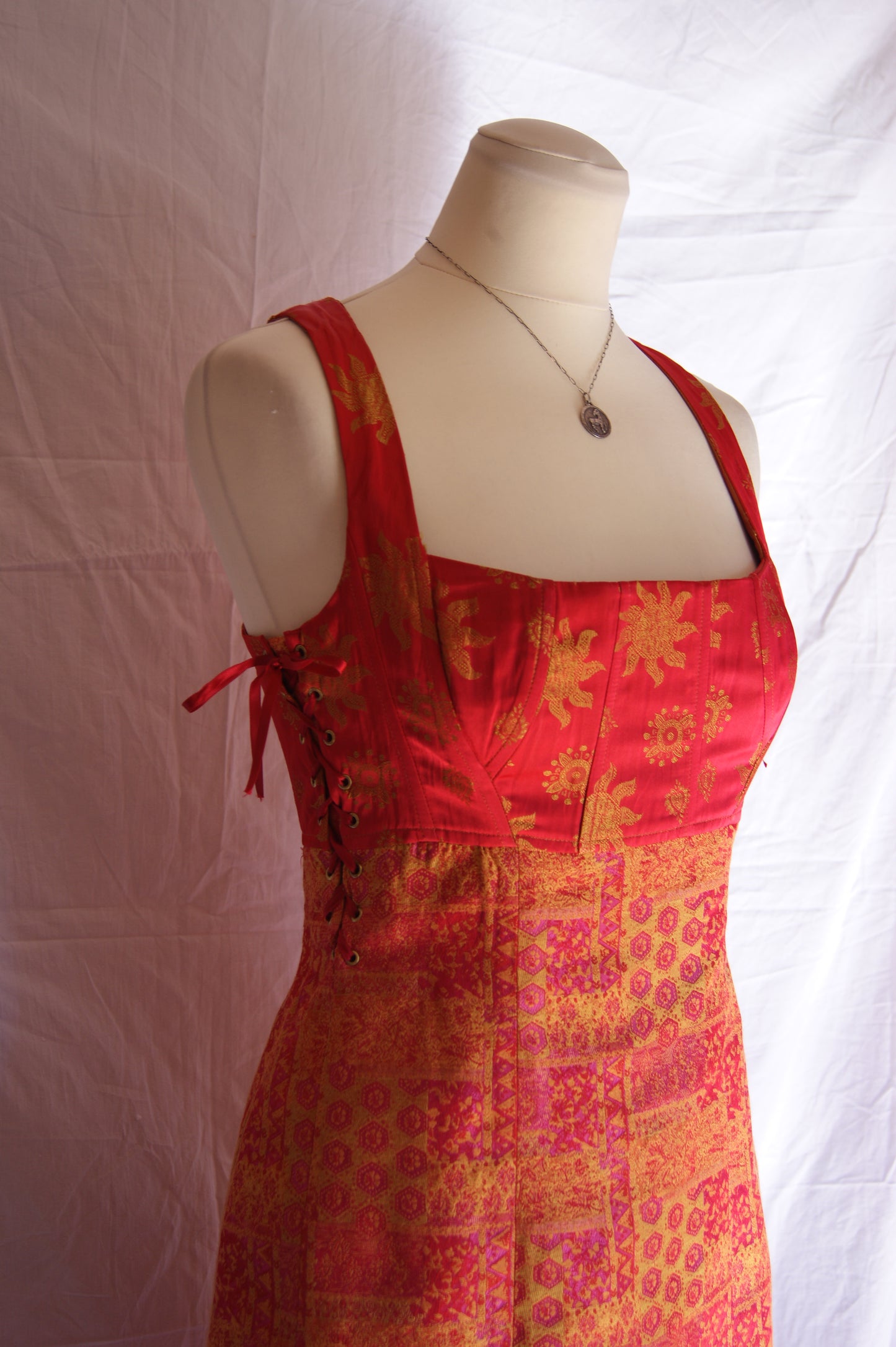 1990s Helena Sorel Celestial Ruby Corseted Dress - S/M
