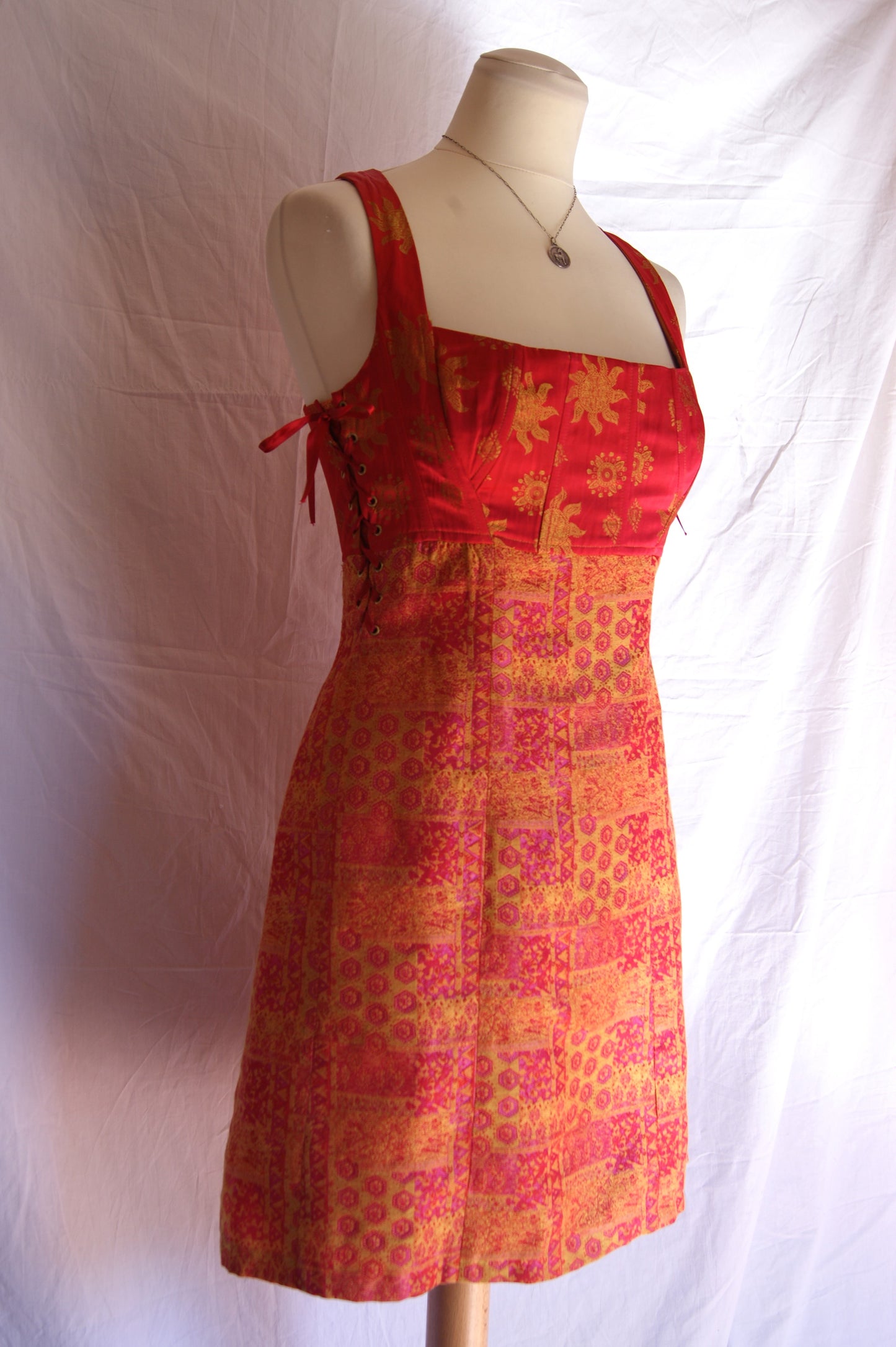 1990s Helena Sorel Celestial Ruby Corseted Dress - S/M