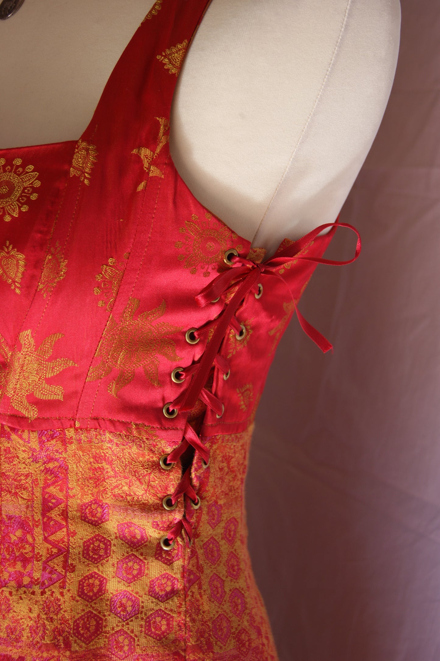 1990s Helena Sorel Celestial Ruby Corseted Dress - S/M