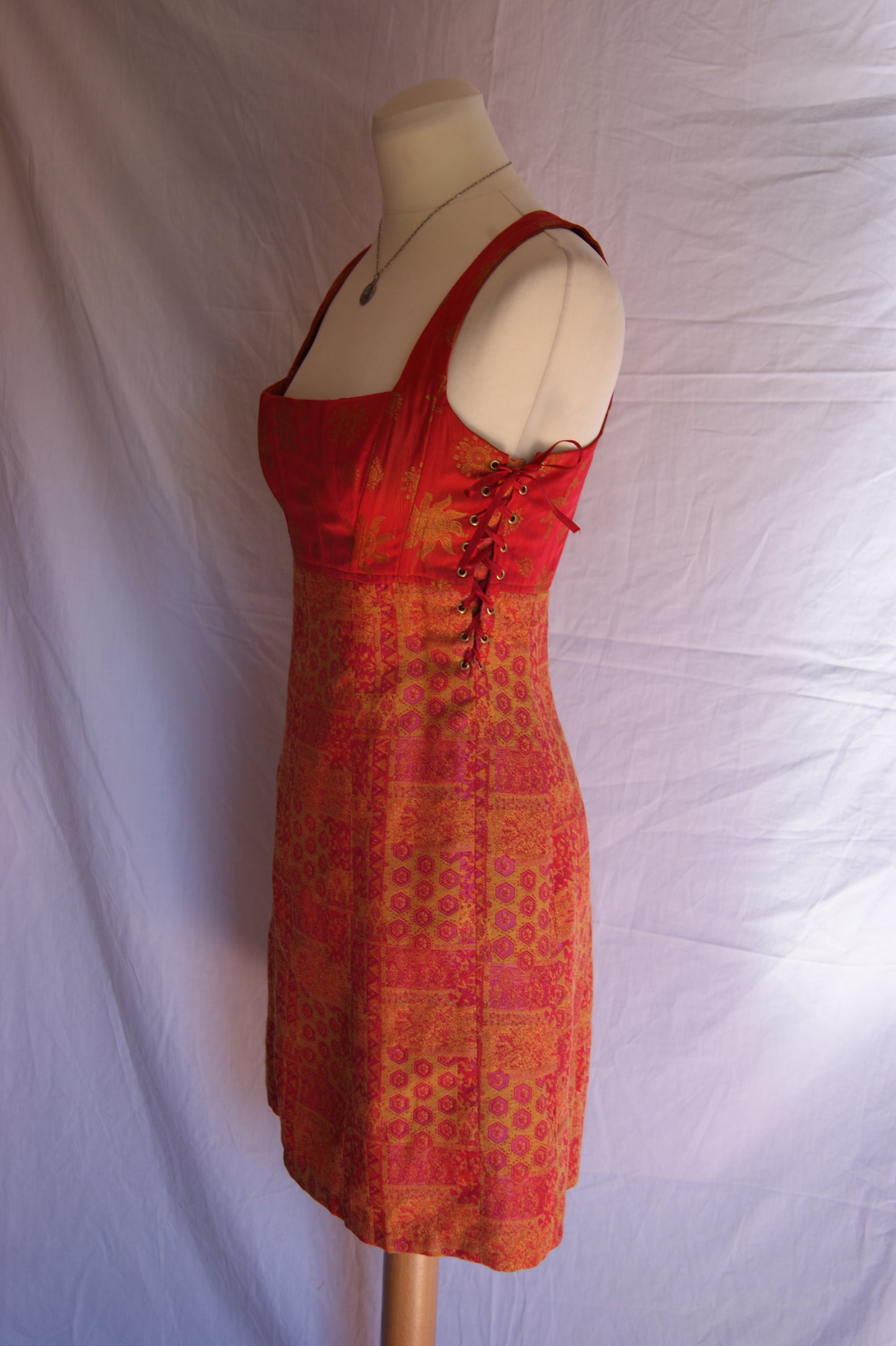 1990s Helena Sorel Celestial Ruby Corseted Dress - S/M