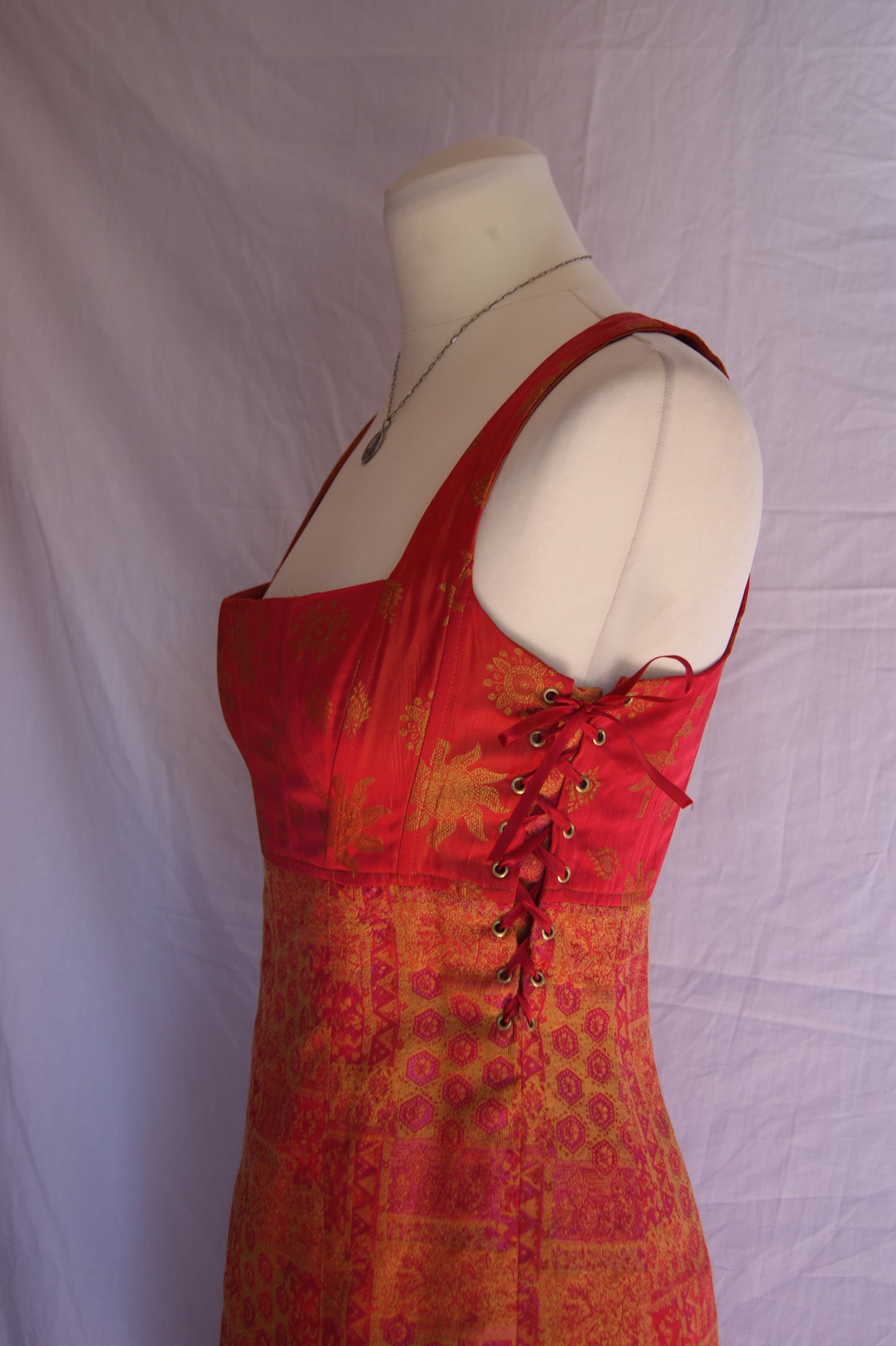 1990s Helena Sorel Celestial Ruby Corseted Dress - S/M