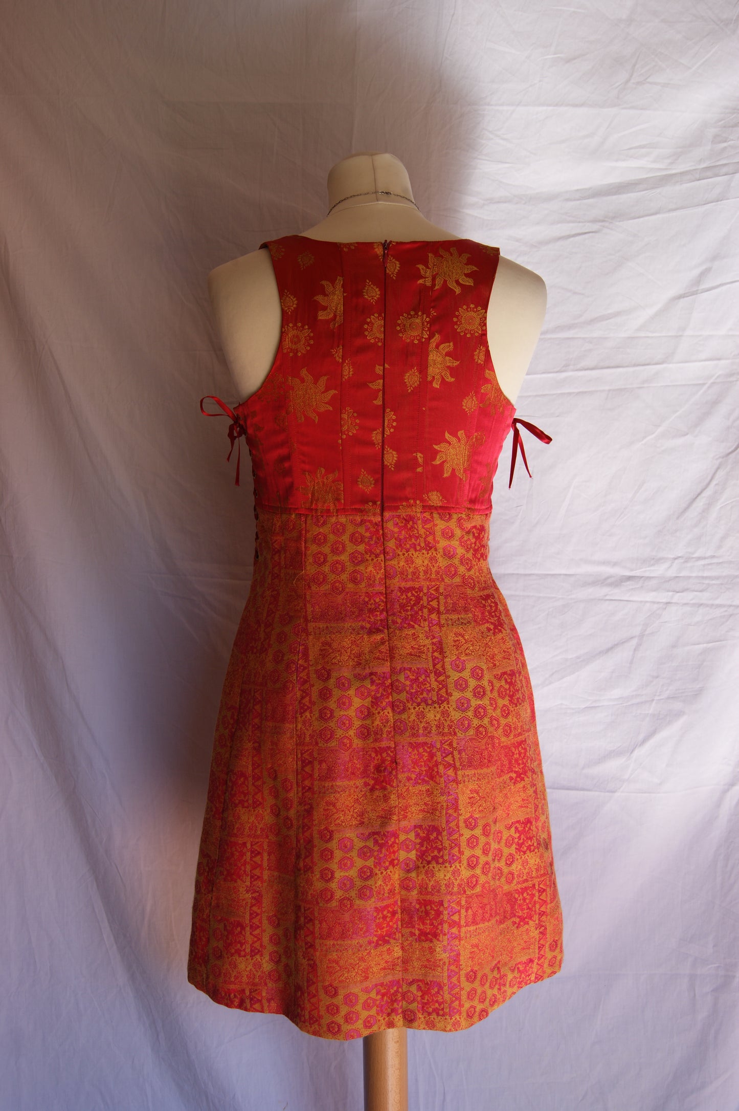 1990s Helena Sorel Celestial Ruby Corseted Dress - S/M