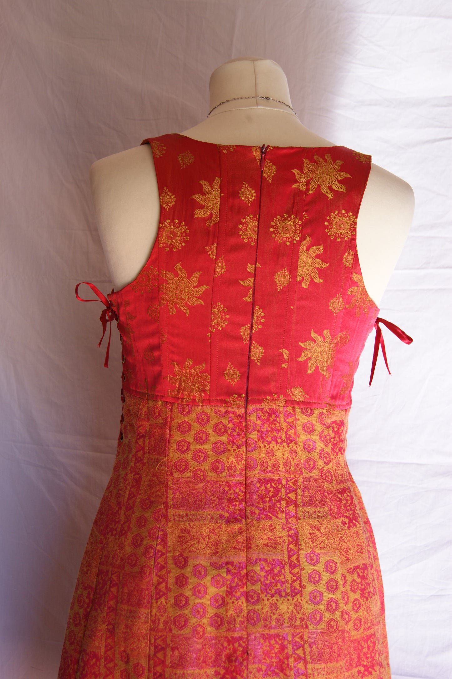 1990s Helena Sorel Celestial Ruby Corseted Dress - S/M