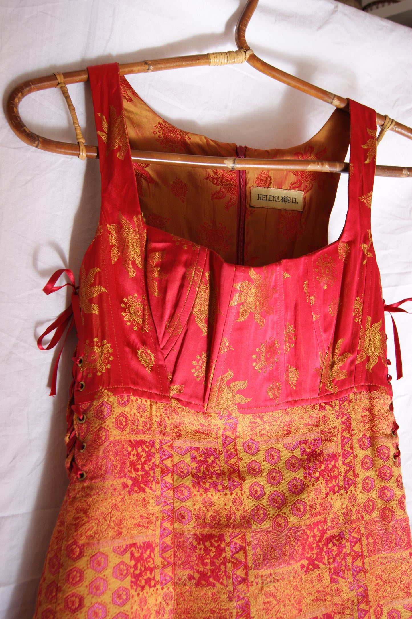 1990s Helena Sorel Celestial Ruby Corseted Dress - S/M