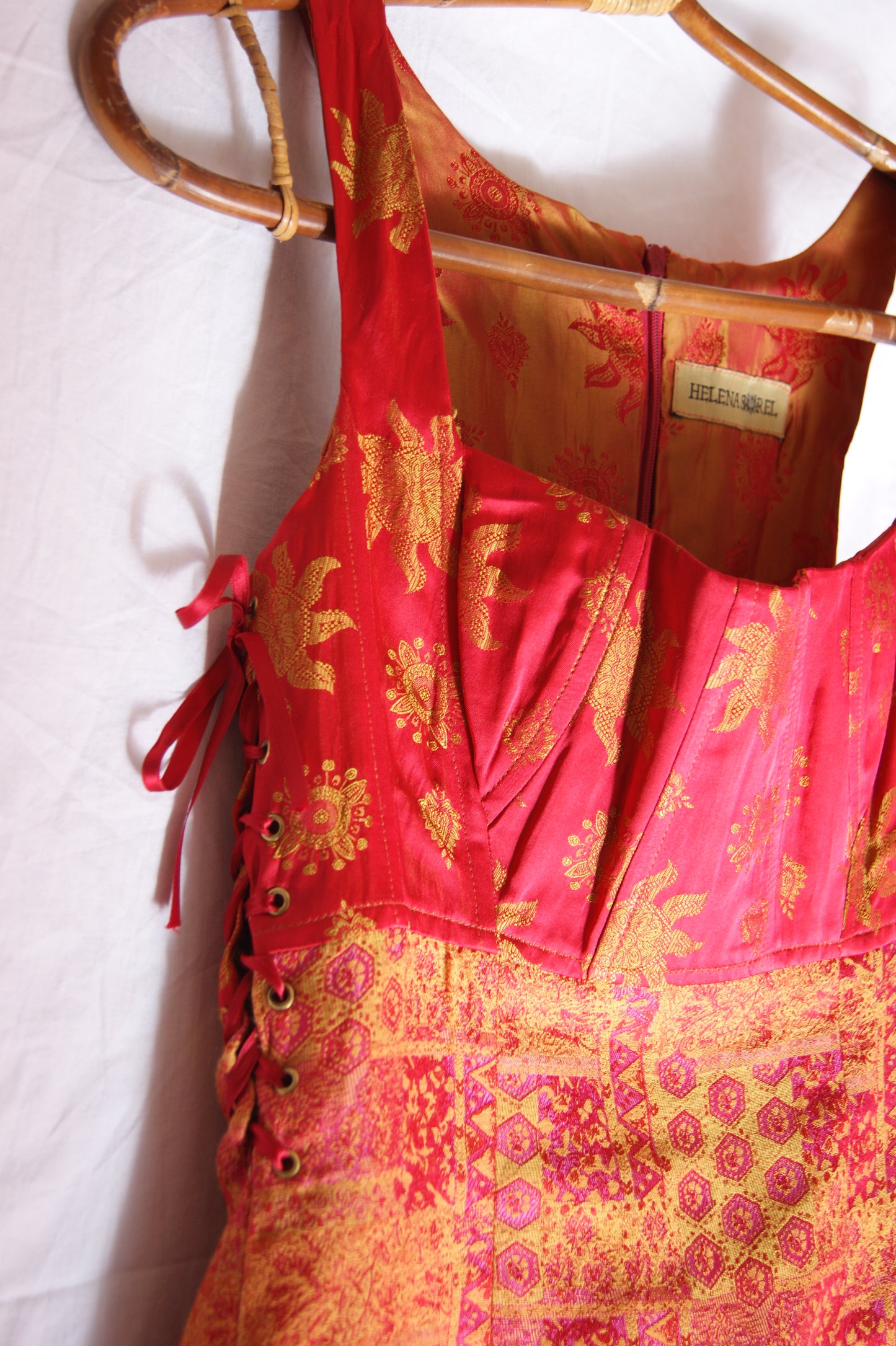 1990s Helena Sorel Celestial Ruby Corseted Dress - S/M