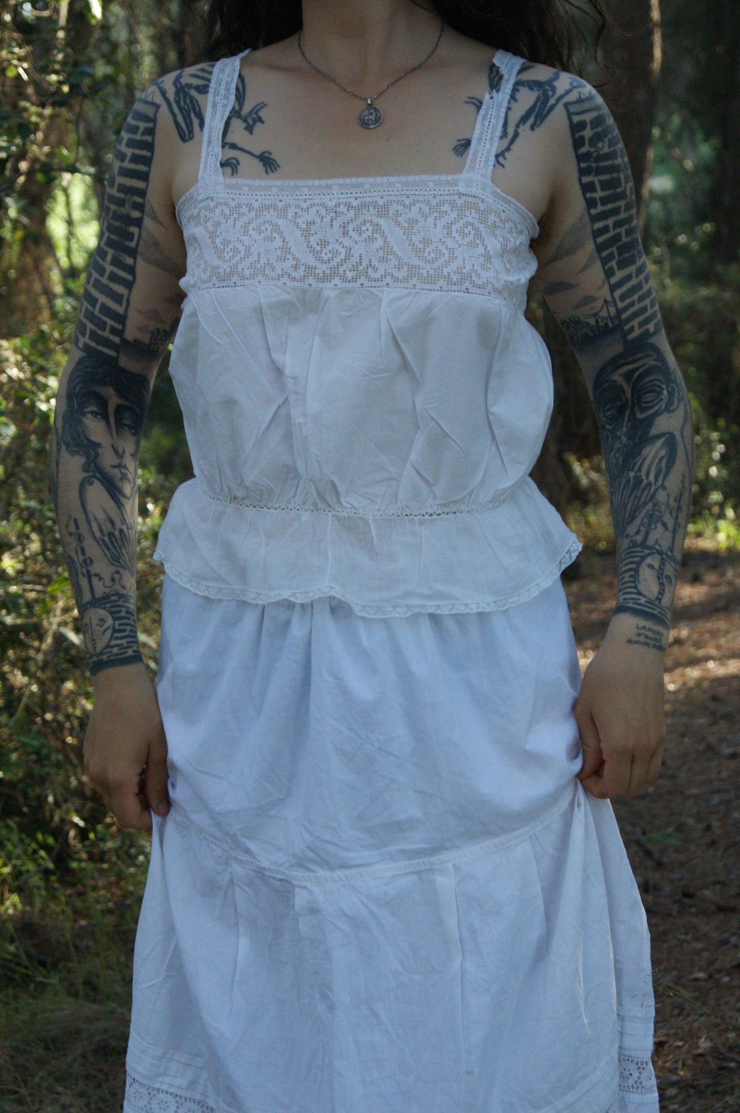 Late 1800s Antique White Cotton Camisole with Hand-Crocheted Lace Trim