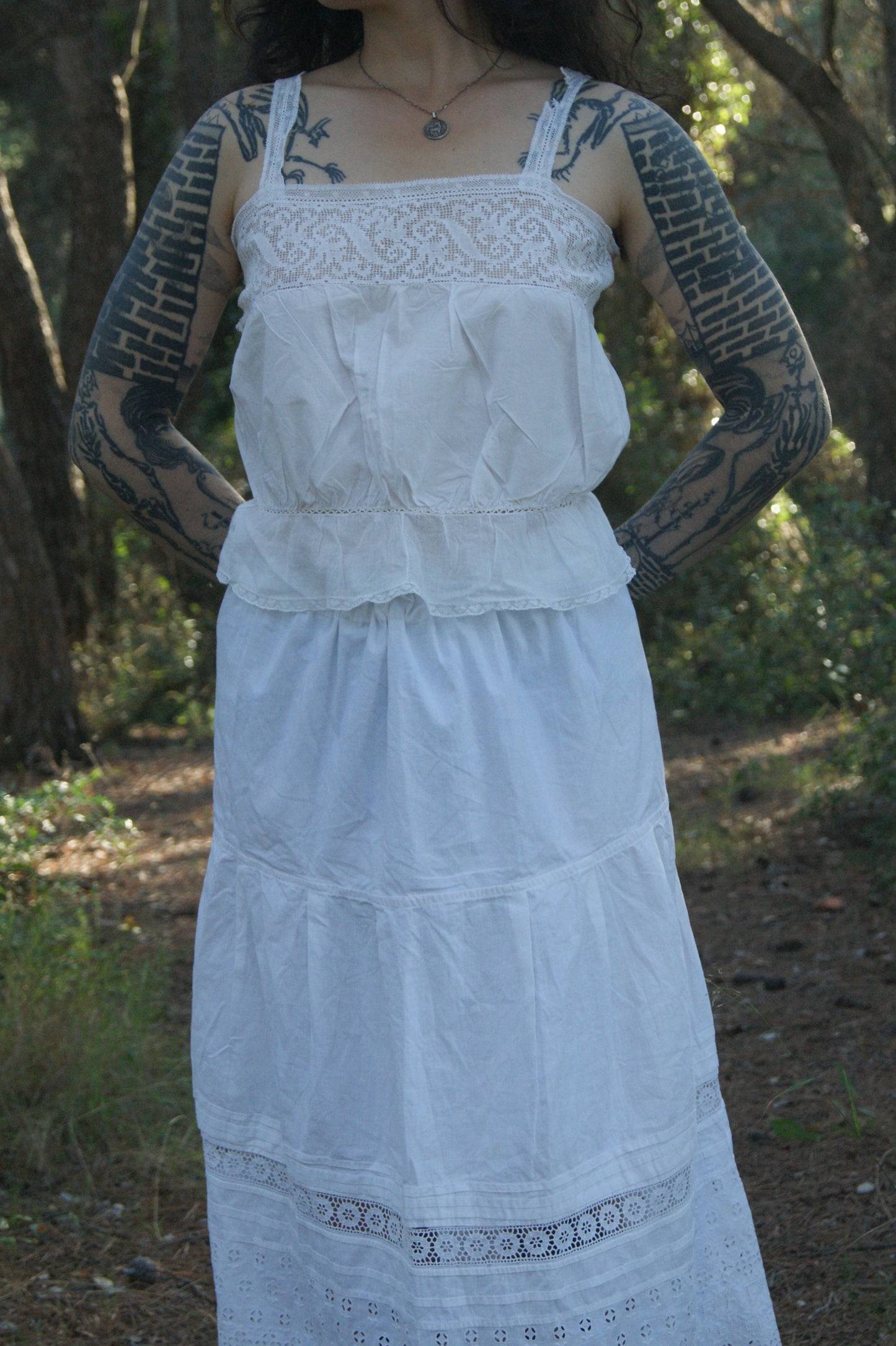 Late 1800s Antique White Cotton Camisole with Hand-Crocheted Lace Trim