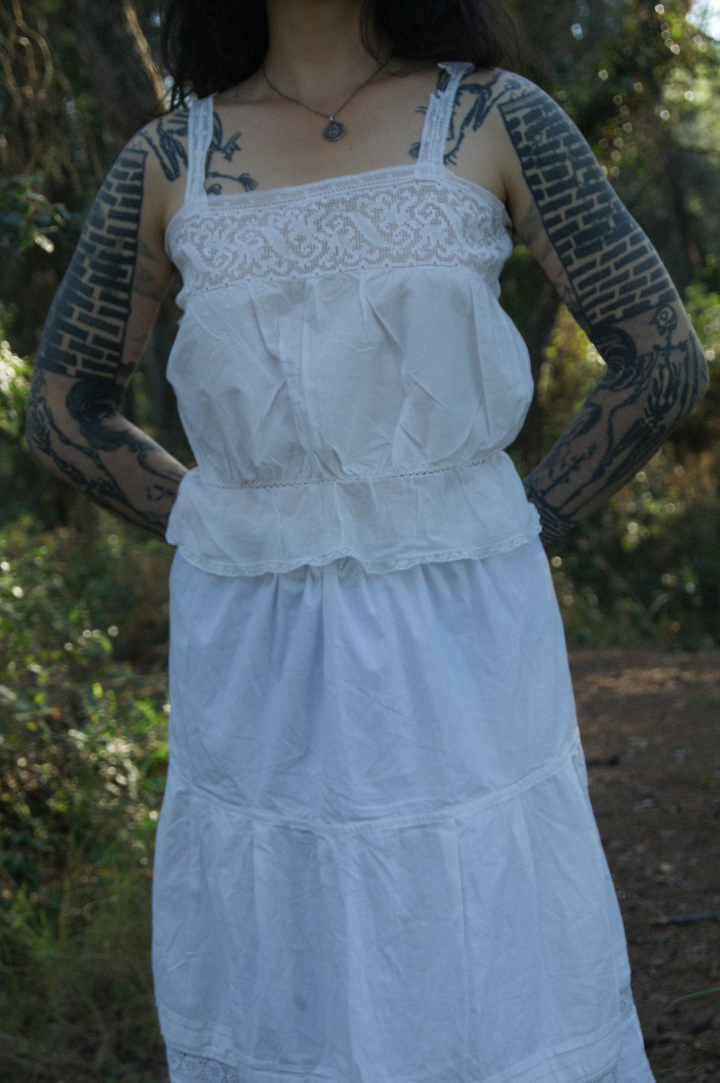 Late 1800s Antique White Cotton Camisole with Hand-Crocheted Lace Trim