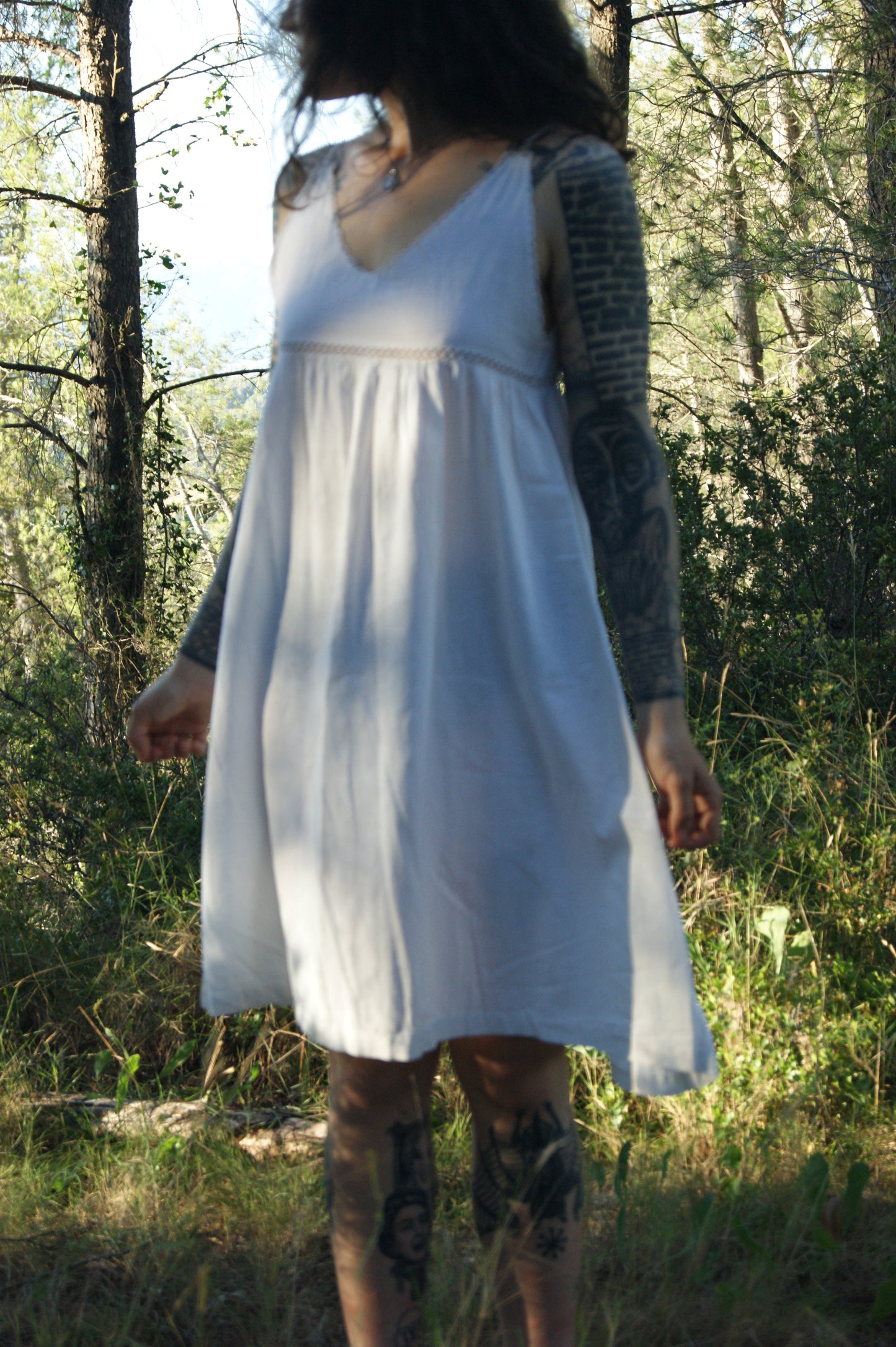 1920s Hand-Crafted Cotton Nightgown/Sundress with Ladder Lace Trim - M