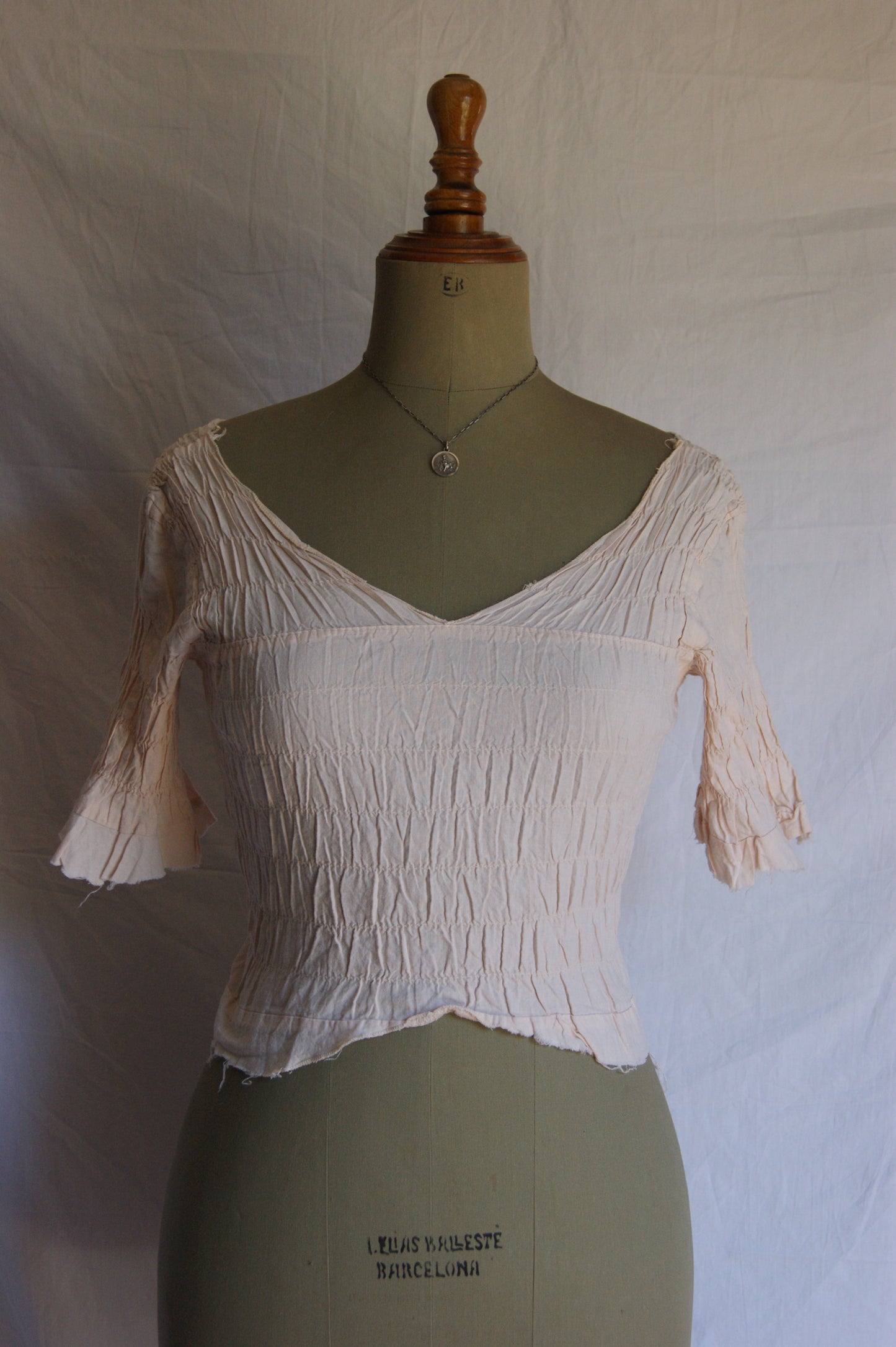 1970s Raw Smocked Peasant Blouse Cotton - XS/S