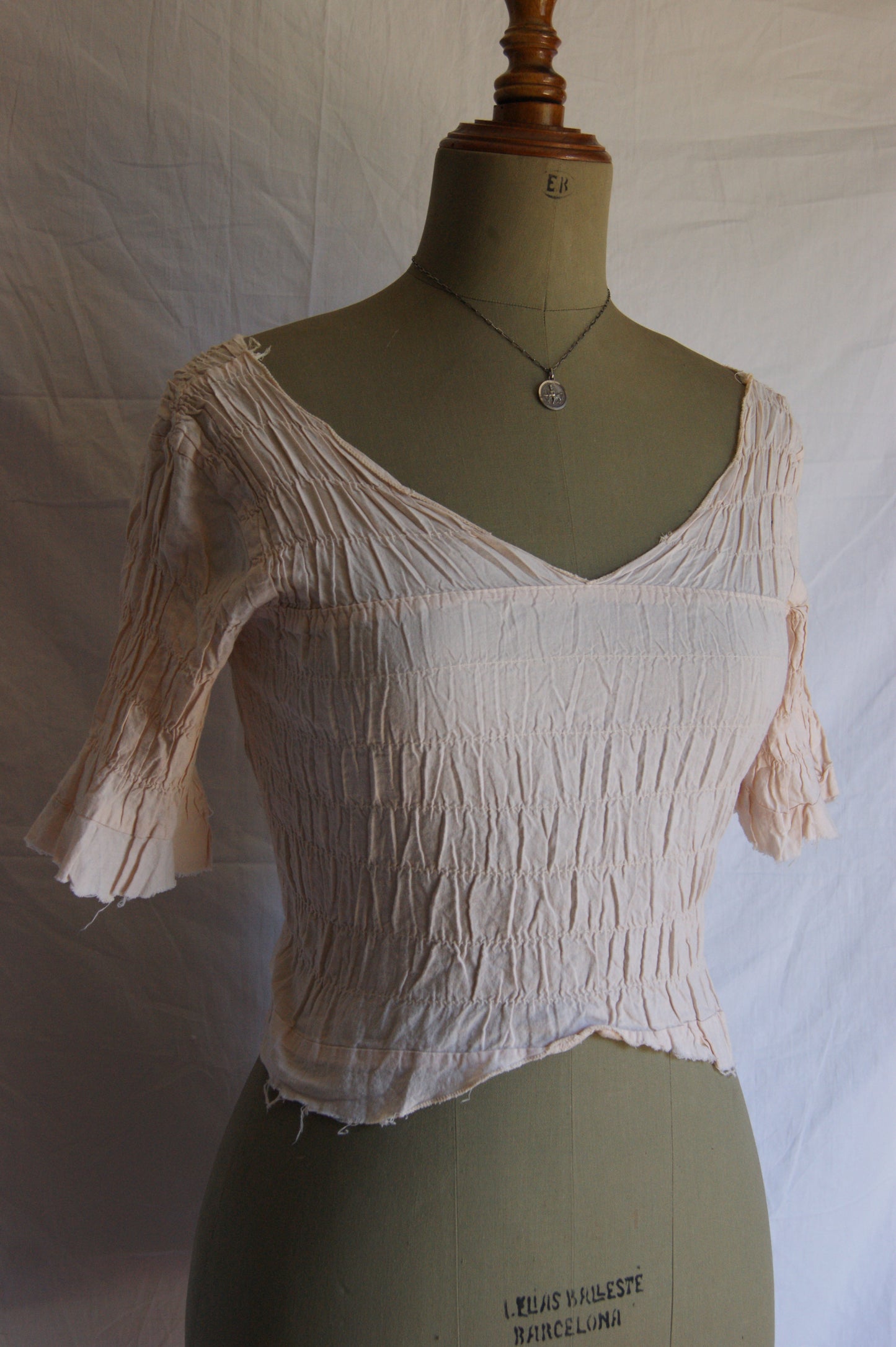 1970s Raw Smocked Peasant Blouse Cotton - XS/S